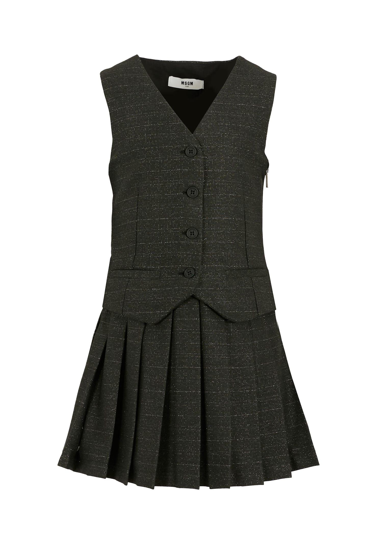 msgm black dress for girl with logo patch