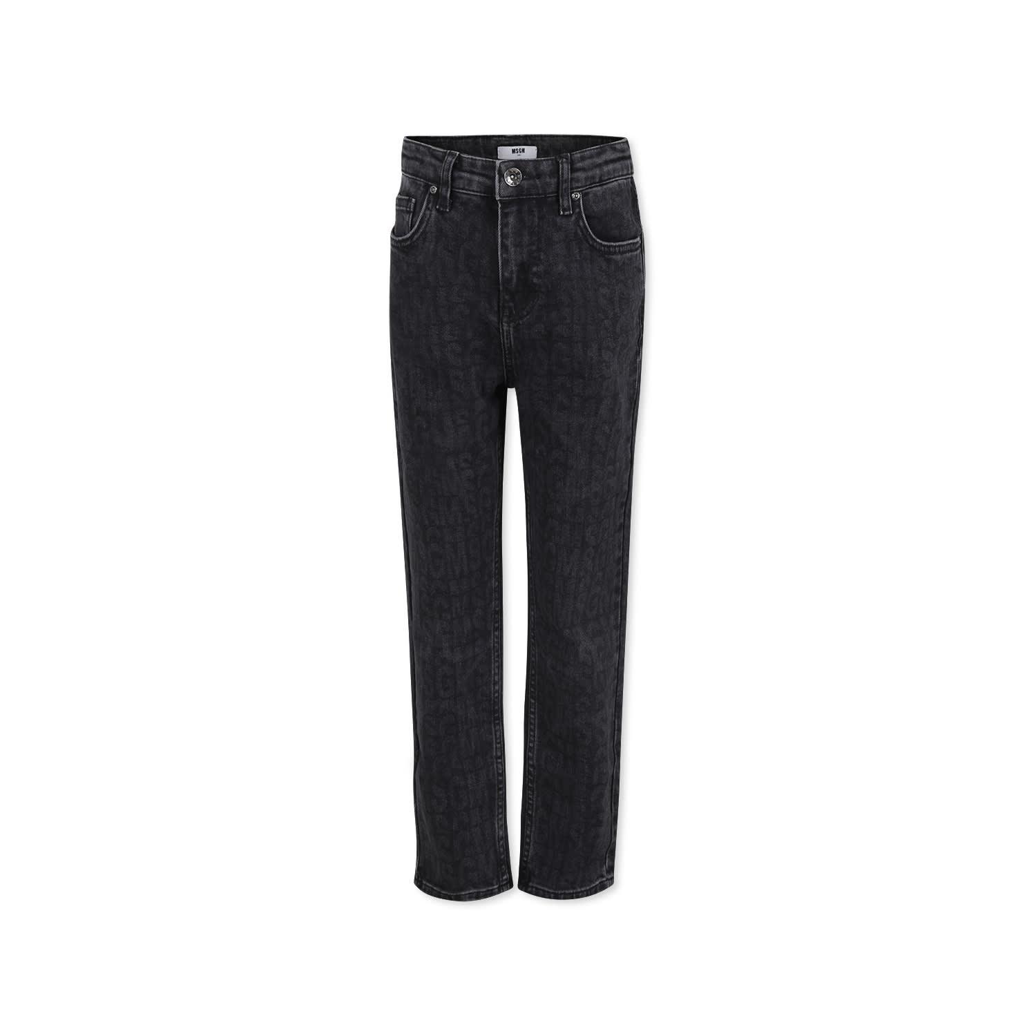 msgm black jeans for girl with logo