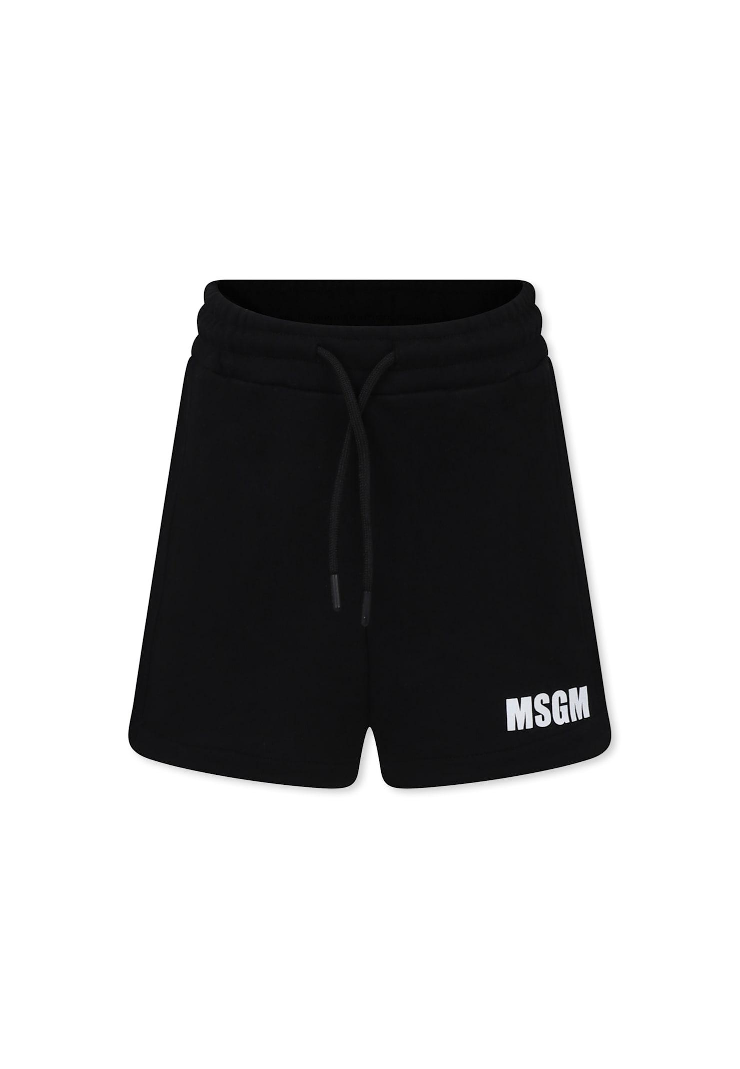 msgm black shorts for girl with logo