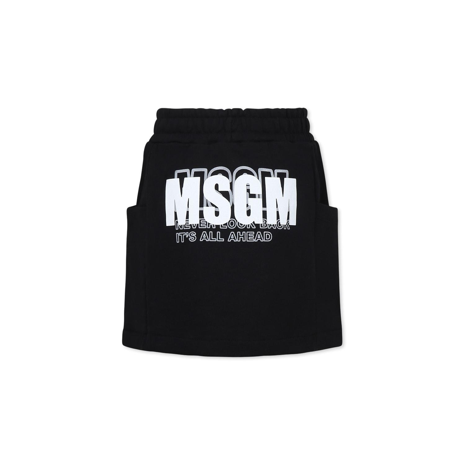 msgm black skirt for girl with logo
