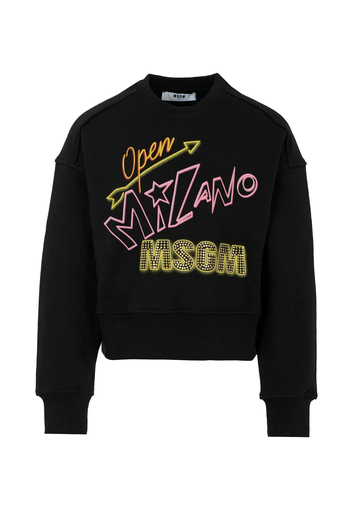 msgm black sweatshirt for girl with logo
