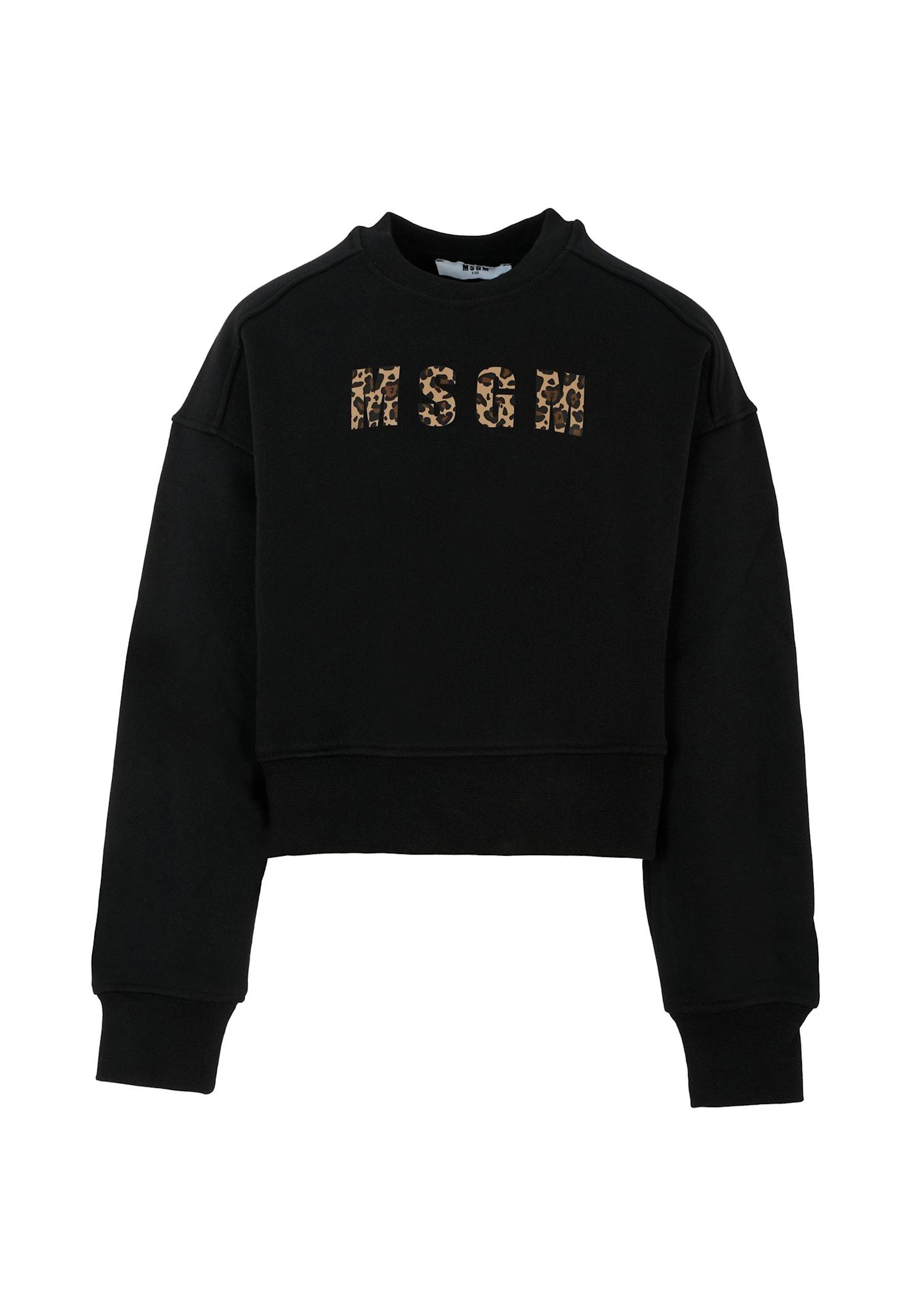 msgm black sweatshirt for girl with logo