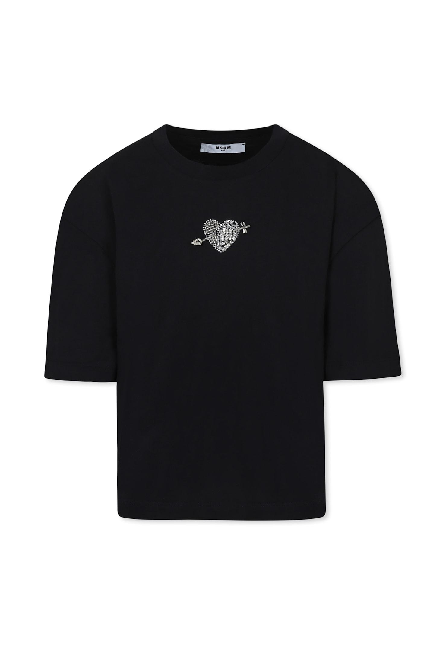 msgm black t-shirt for girl with heart