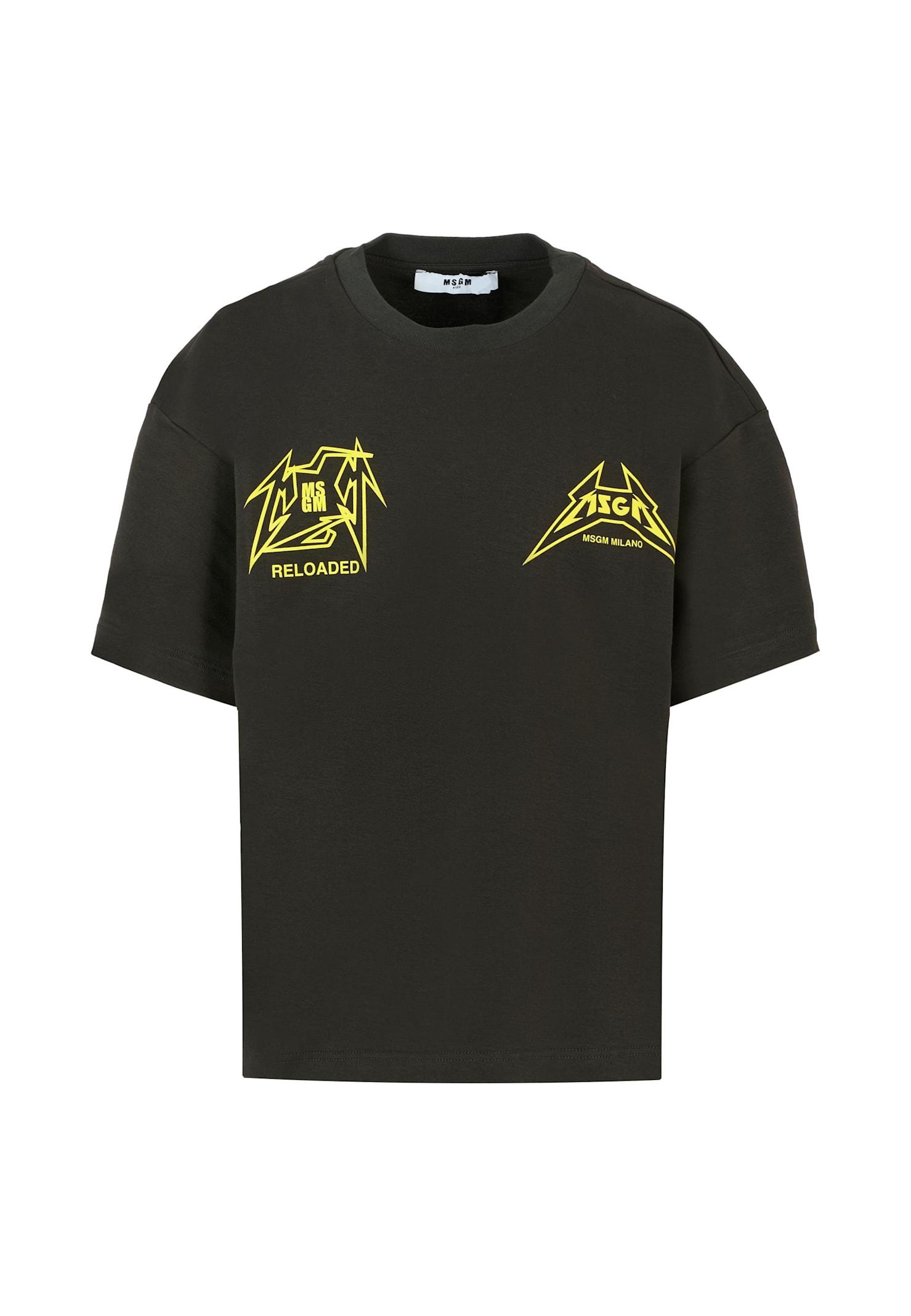 msgm black t-shirt for girl with logo print