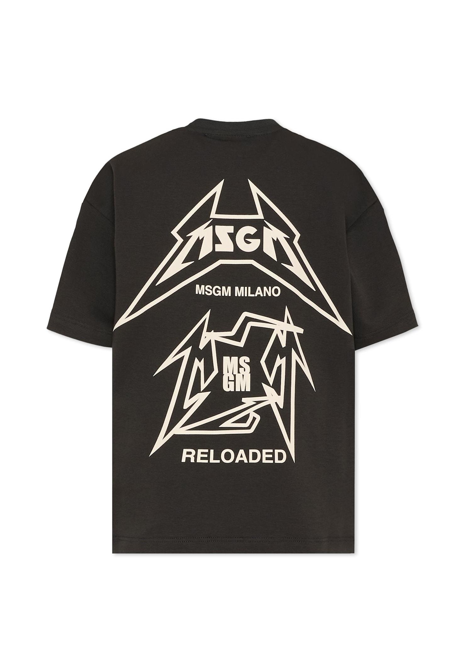 msgm black t-shirt for girl with logo print