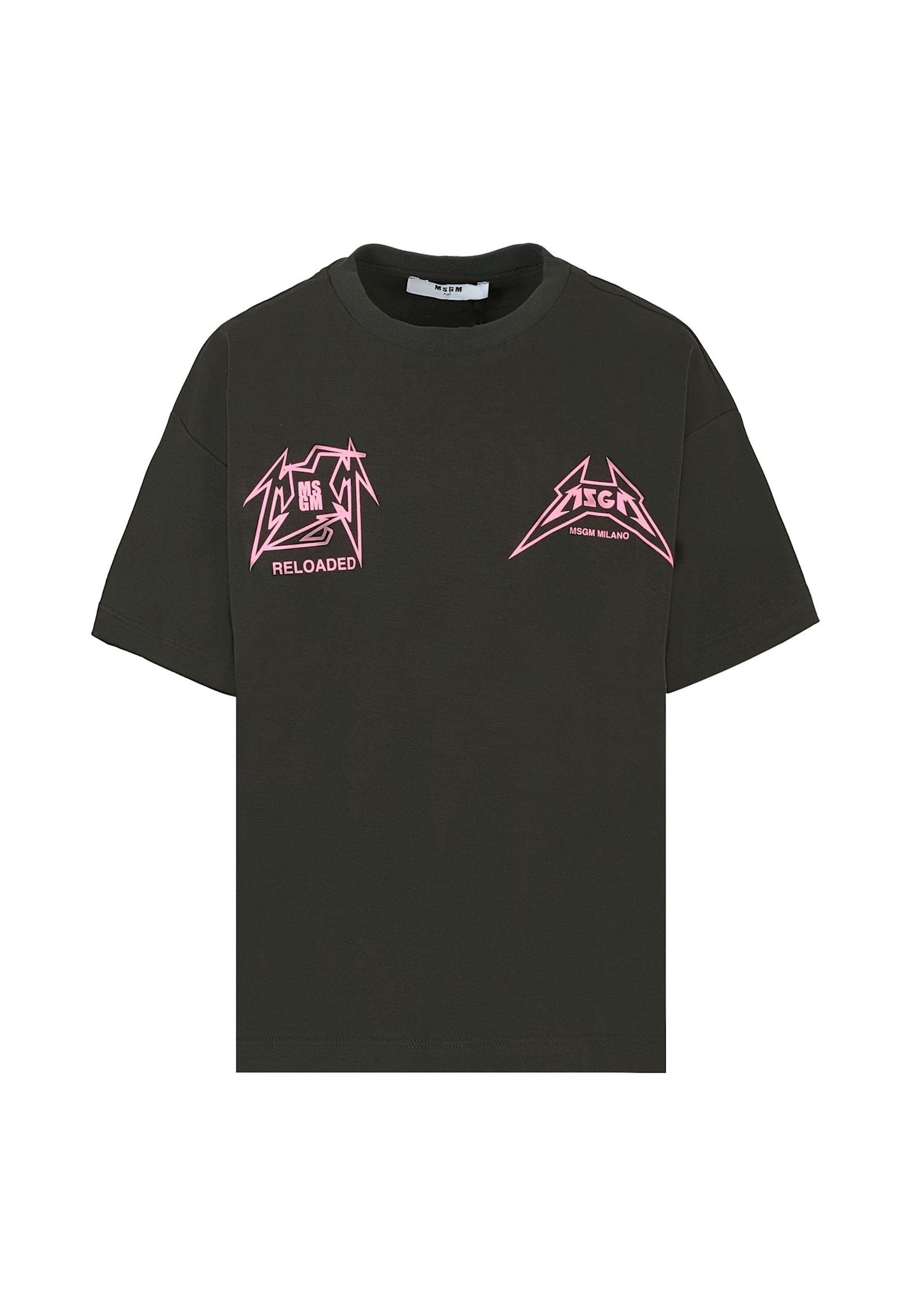 msgm black t-shirt for girl with logo print