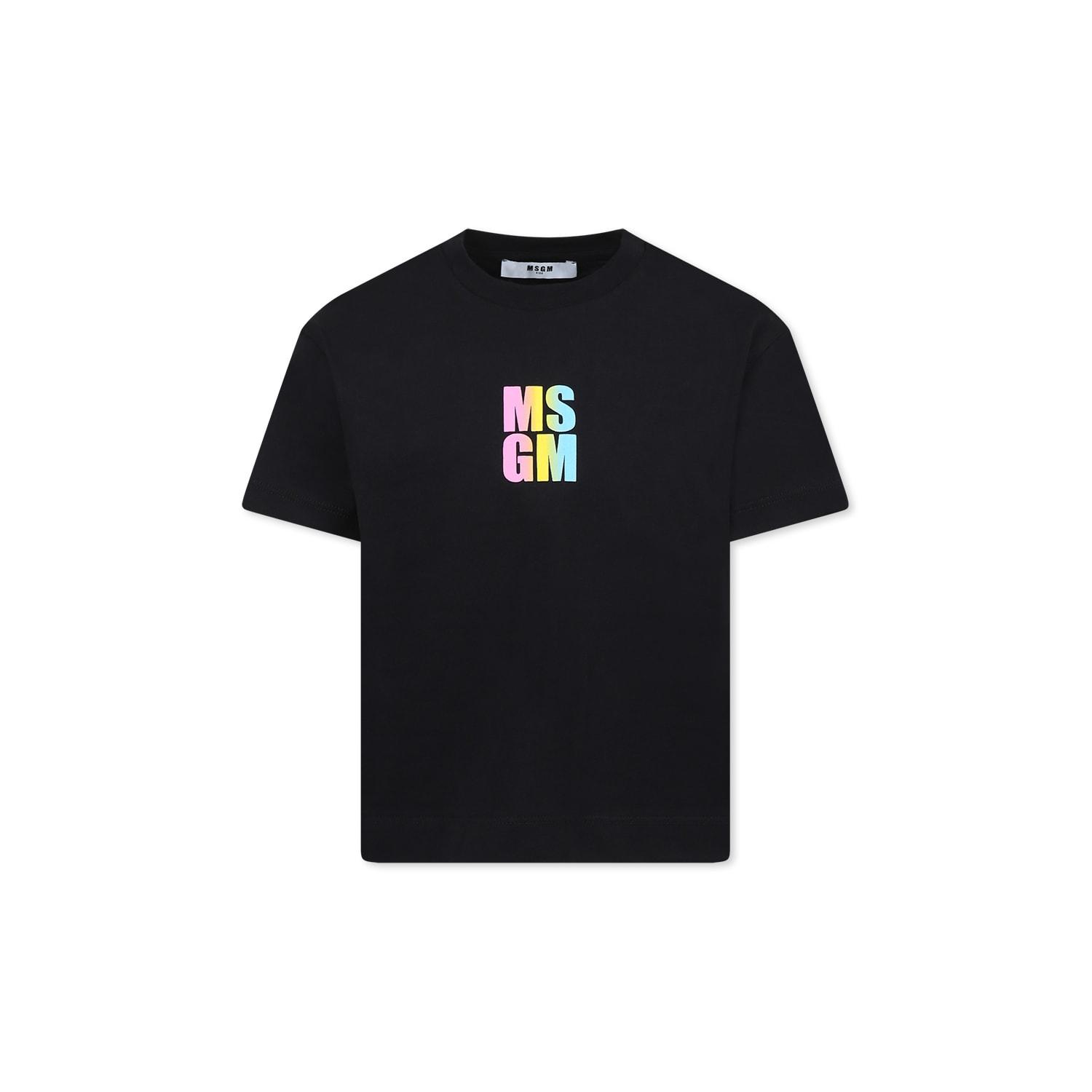 msgm black t-shirt for girl with logo