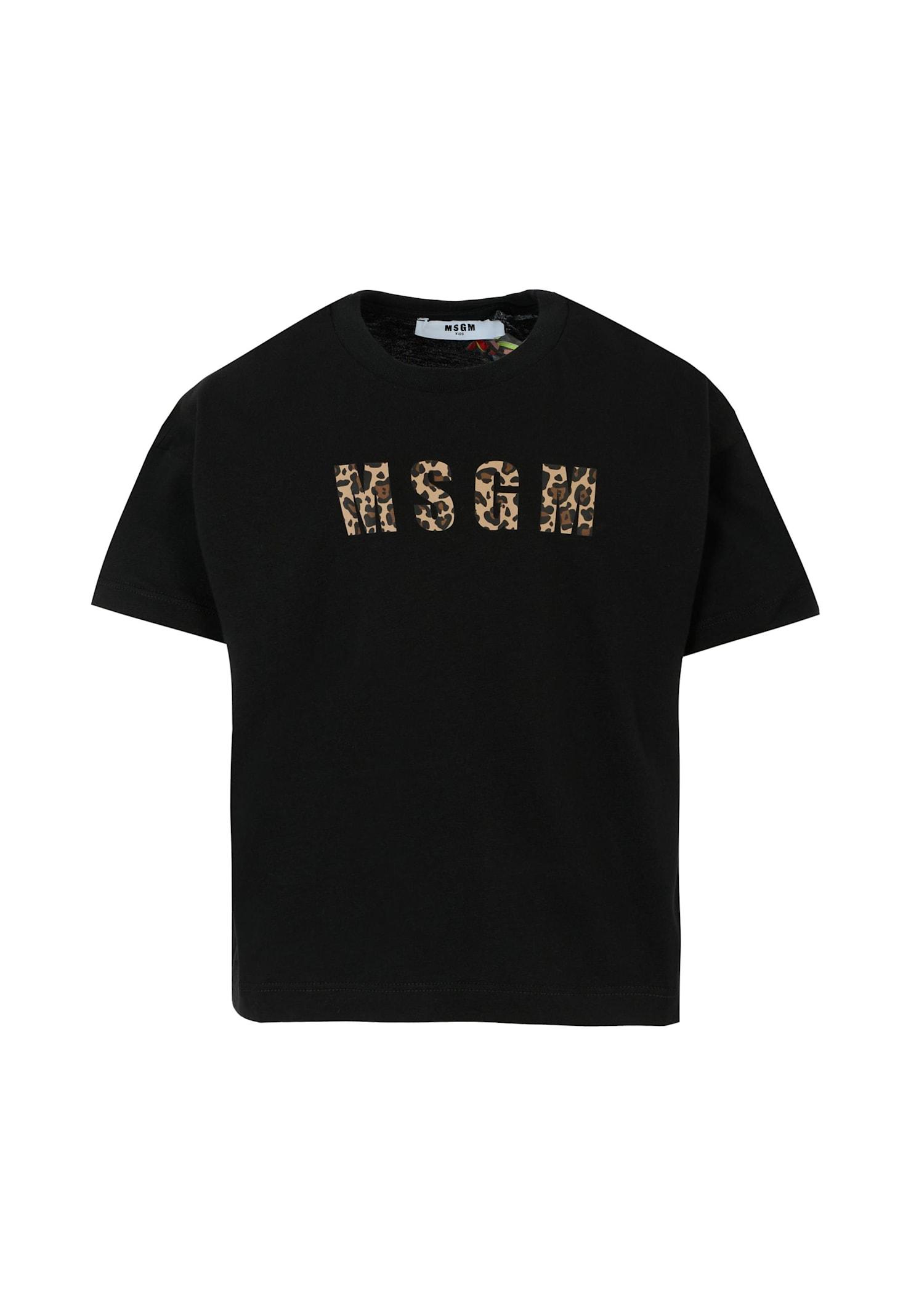 msgm black t-shirt for girl with logo