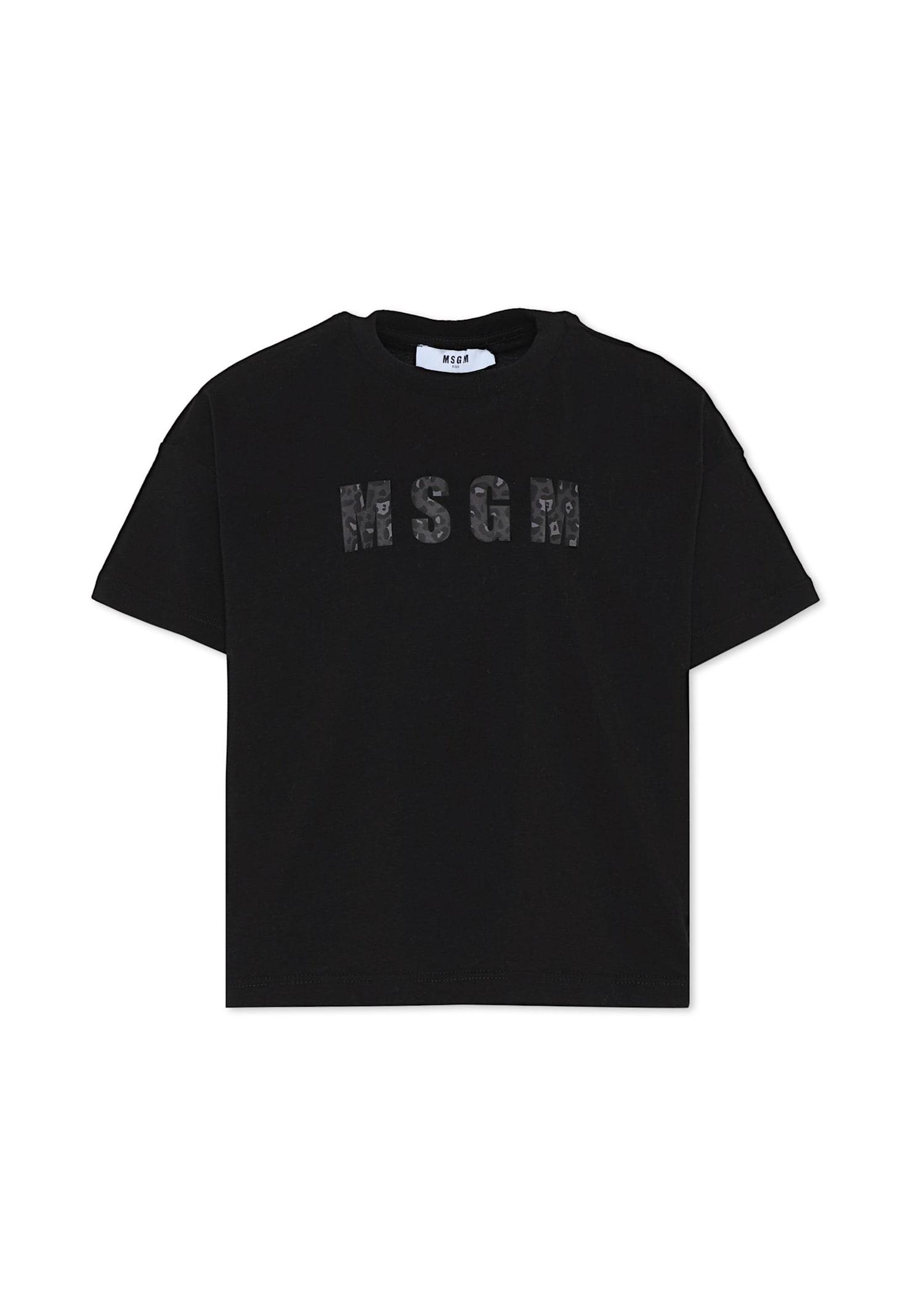 msgm black t-shirt for girl with logo