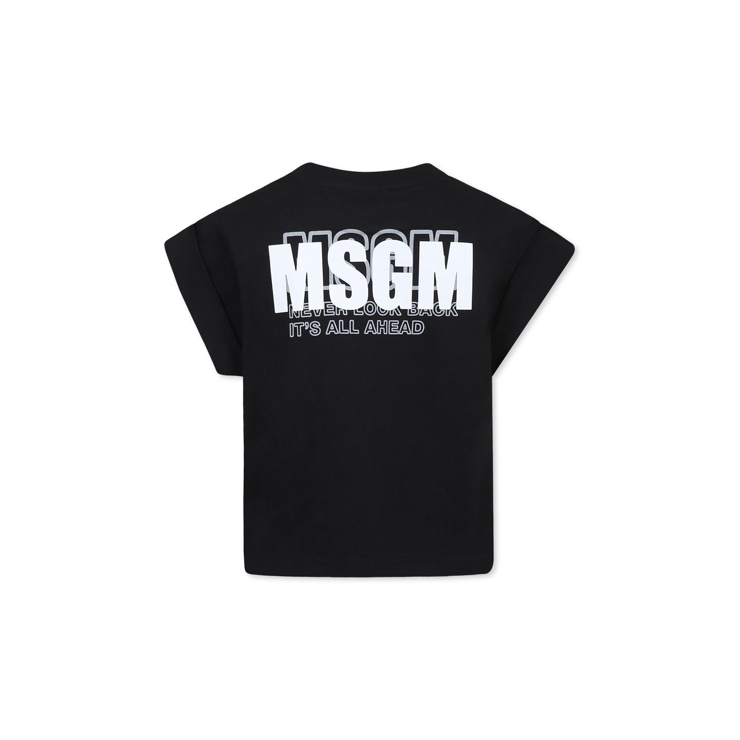 msgm black t-shirt for girl with logo