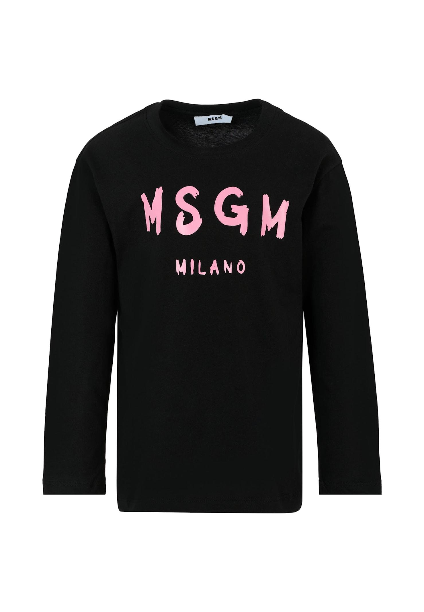 msgm black t-shirt for girl with logo