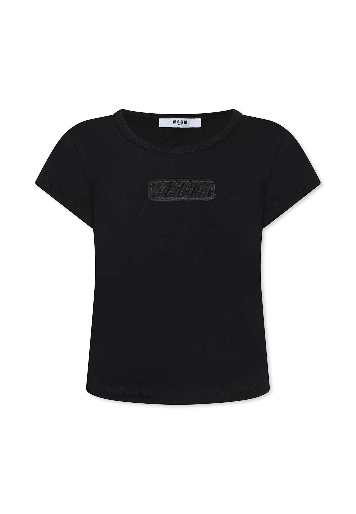 msgm black t-shirt for girl with logo