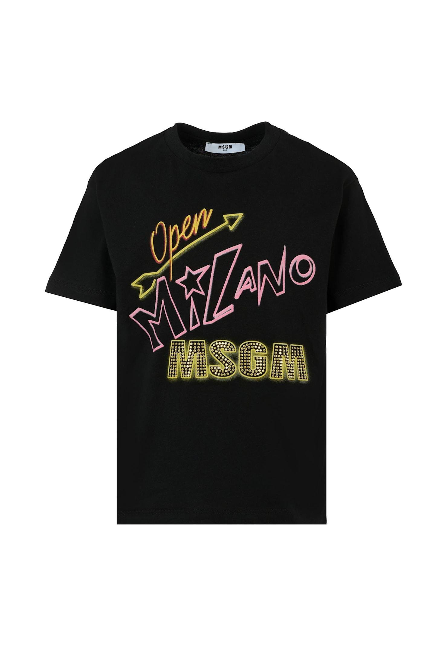 msgm black t-shirt for girl with logo