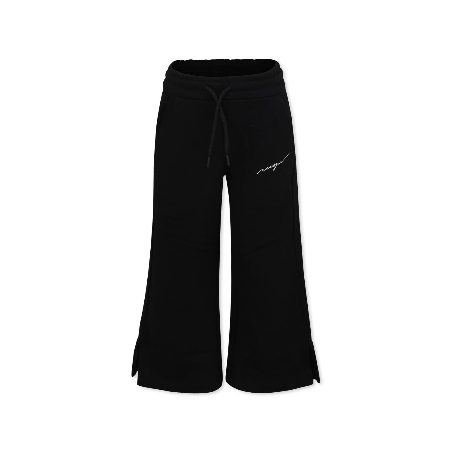 msgm black trousers for girl avec logo