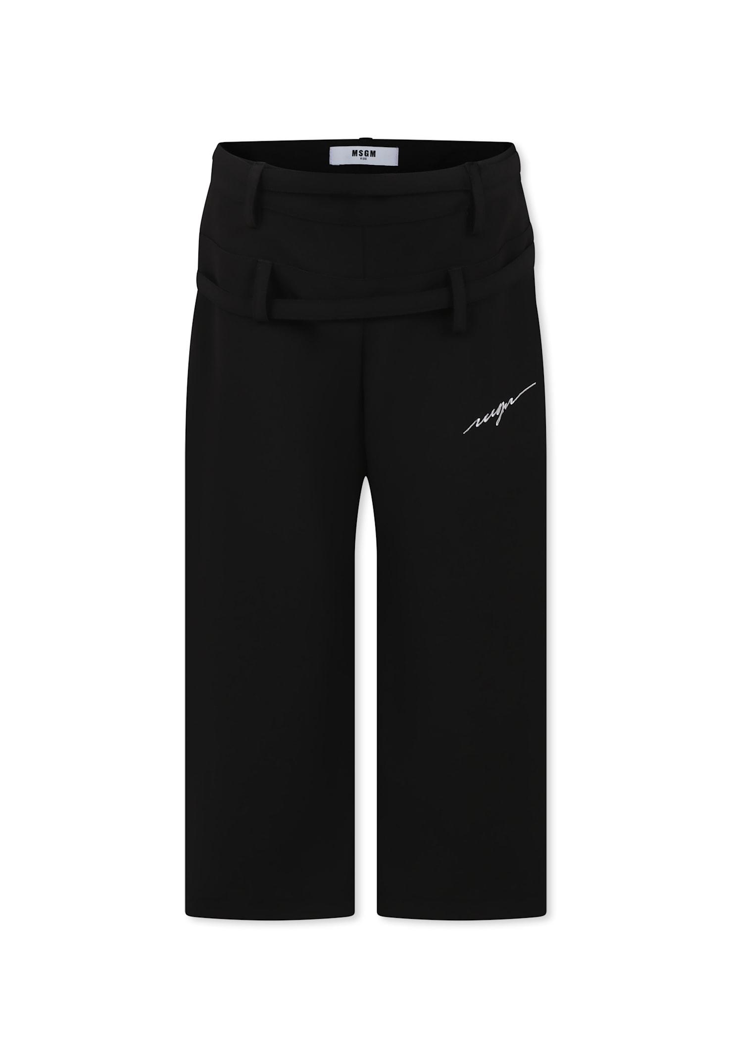 msgm black trousers for girl with logo