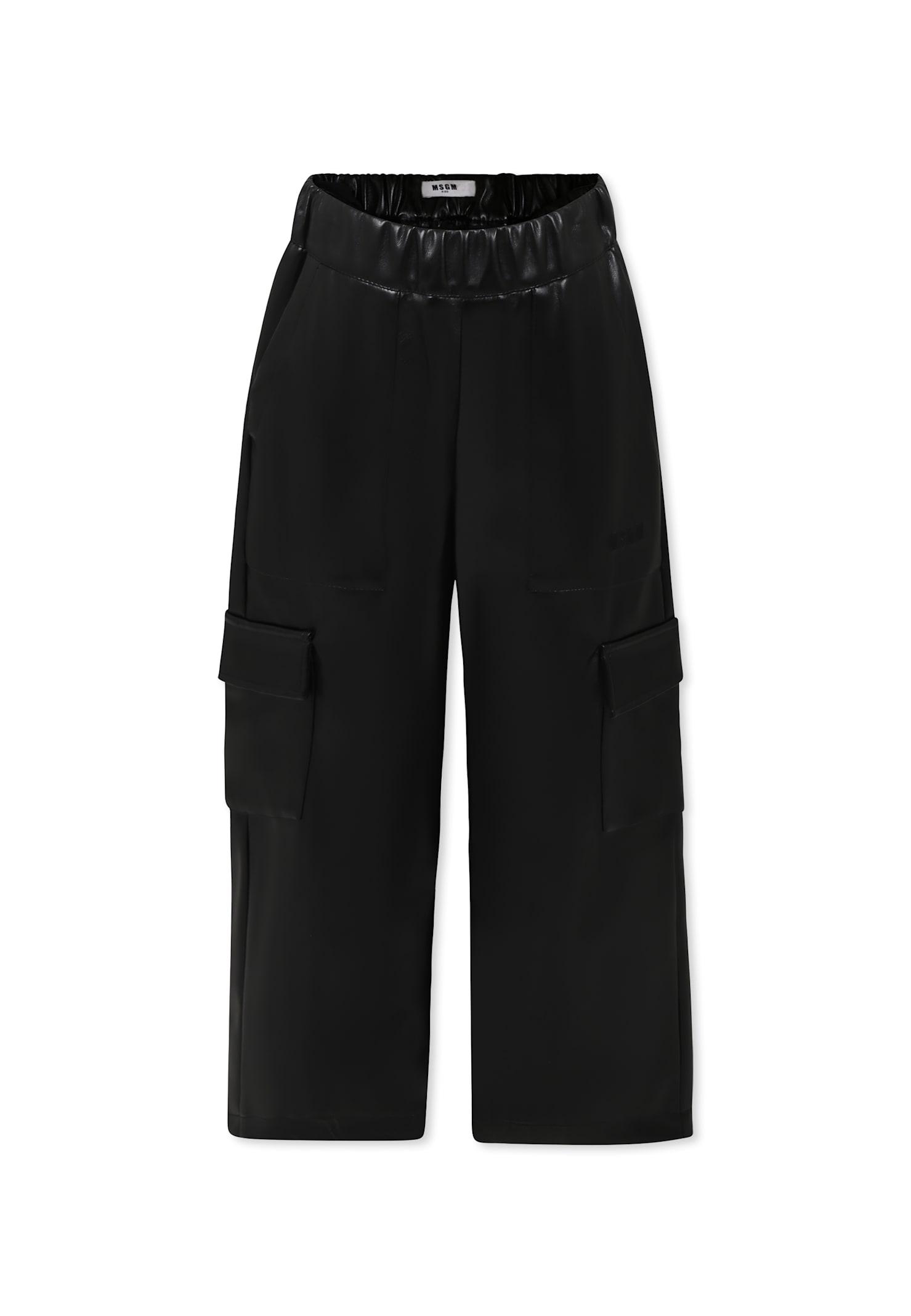 msgm black trousers for girl with logo