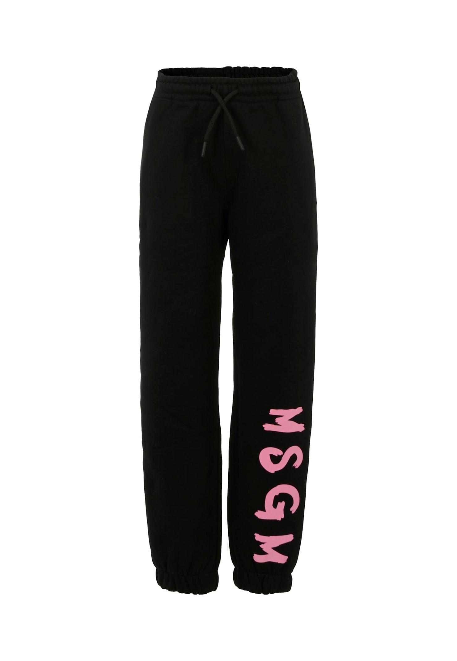 msgm black trousers for girl with logo