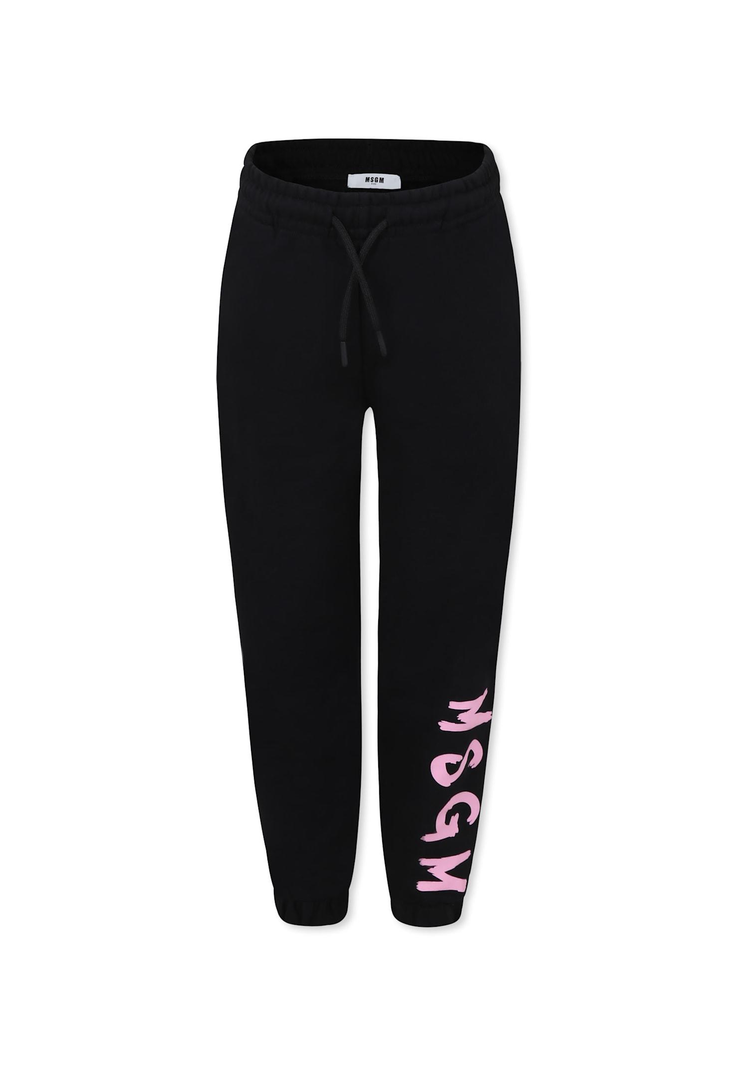 msgm black trousers for girl with logo