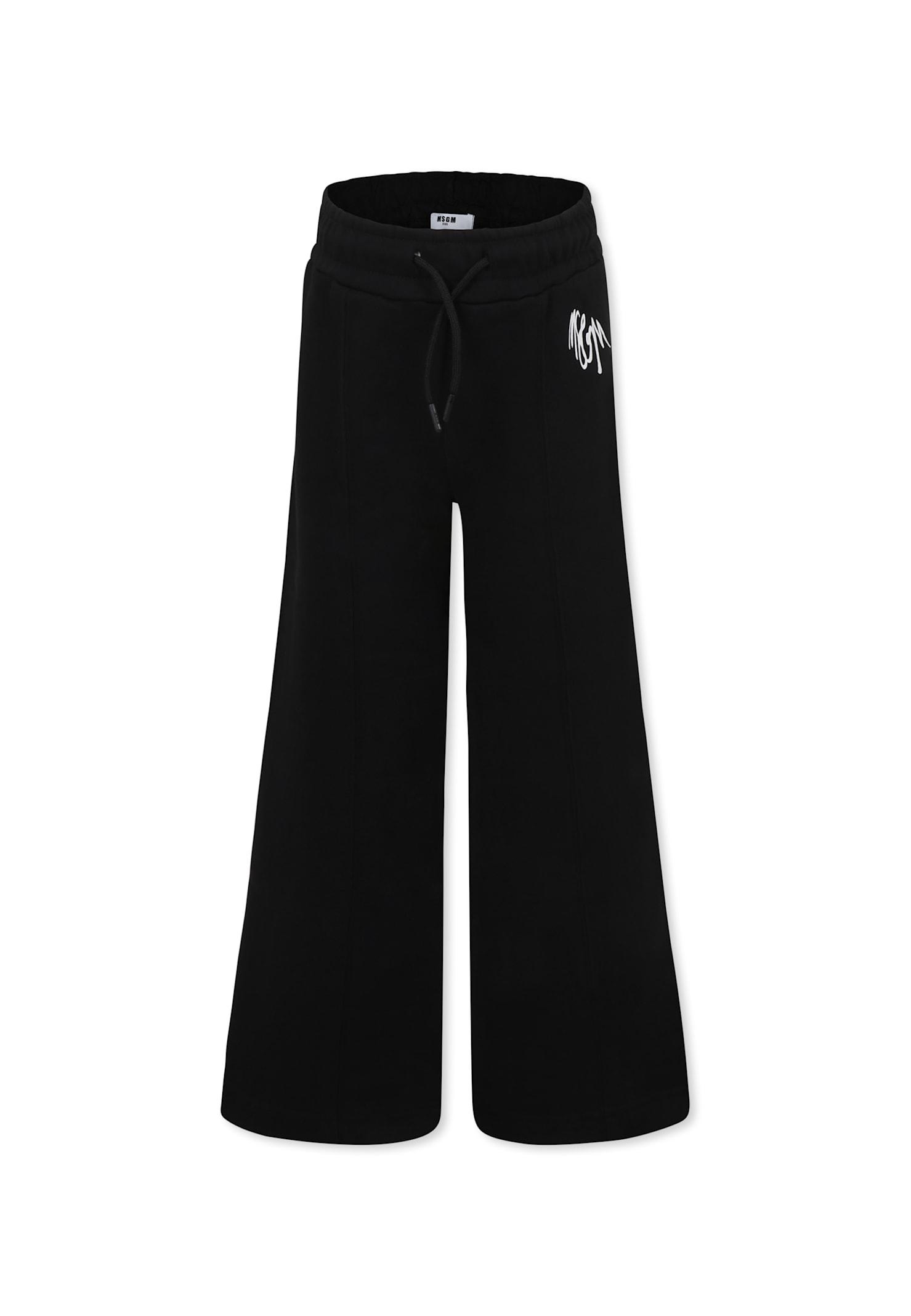 msgm black trousers for girl with logo