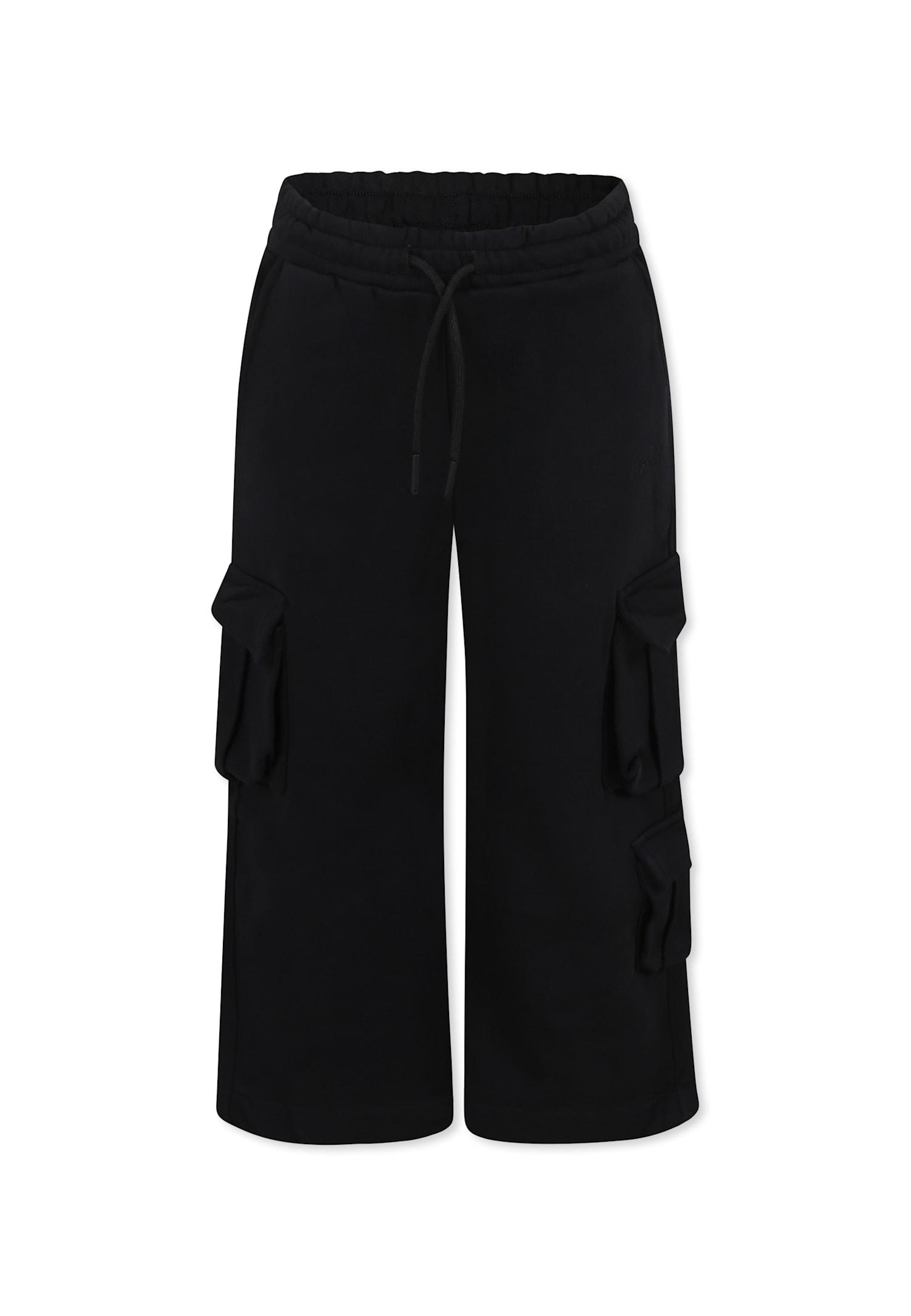 msgm black trousers for girl with logo