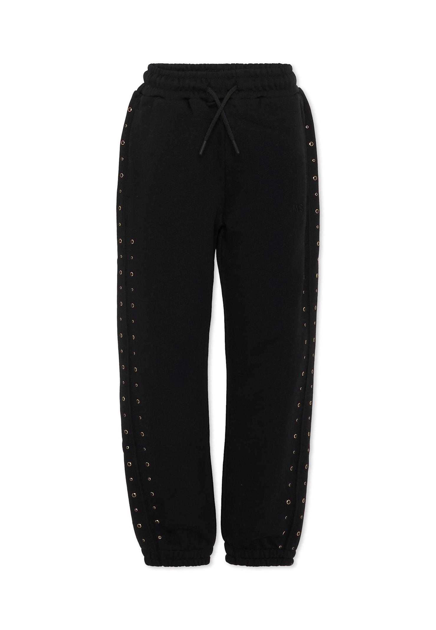 msgm black trousers for girl with studs