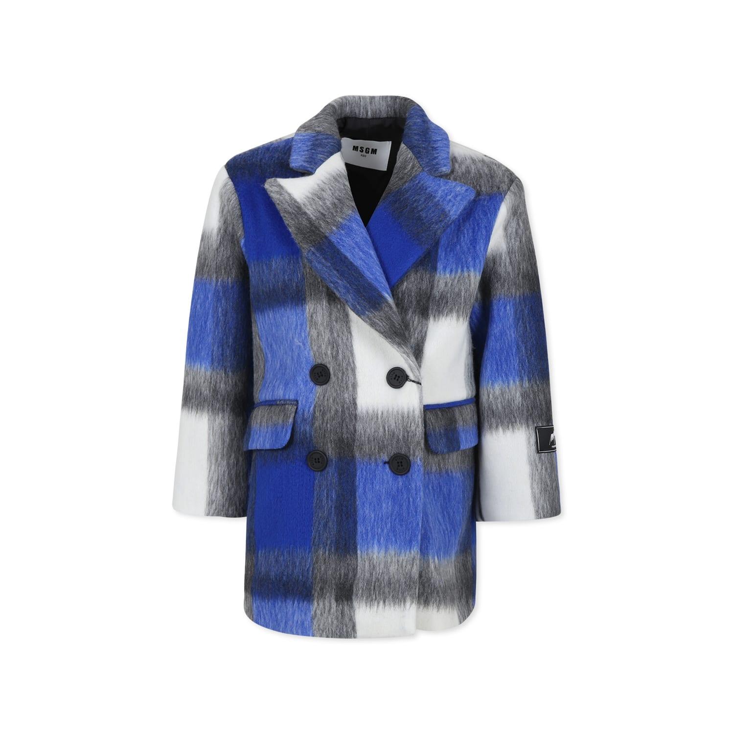 msgm blue coat for girl with logo