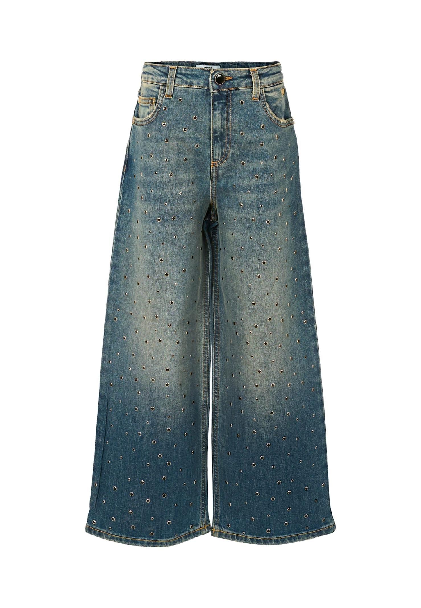 msgm blue jeans for girl with all-over studs
