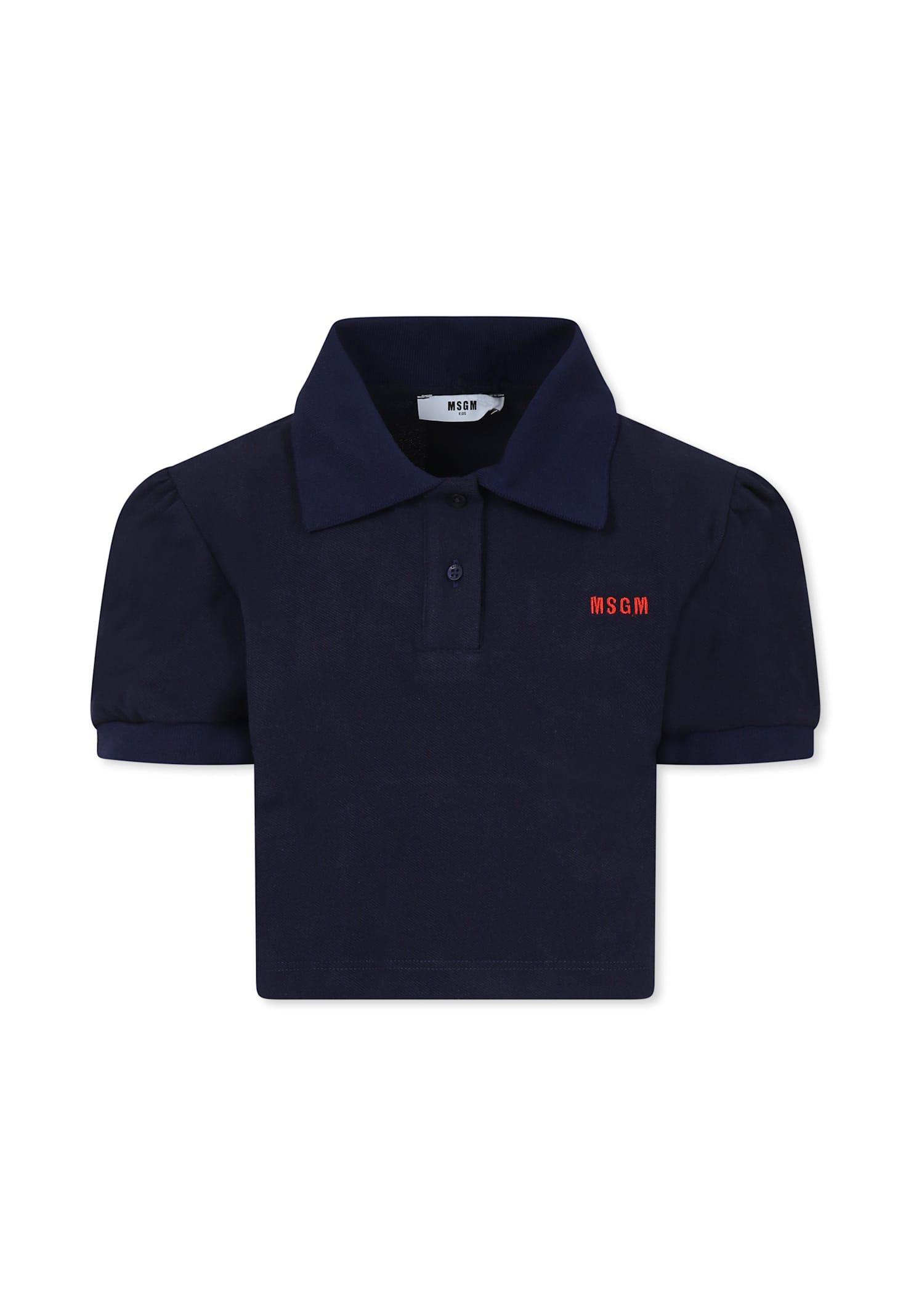 msgm blue polo shirt for girl with logo