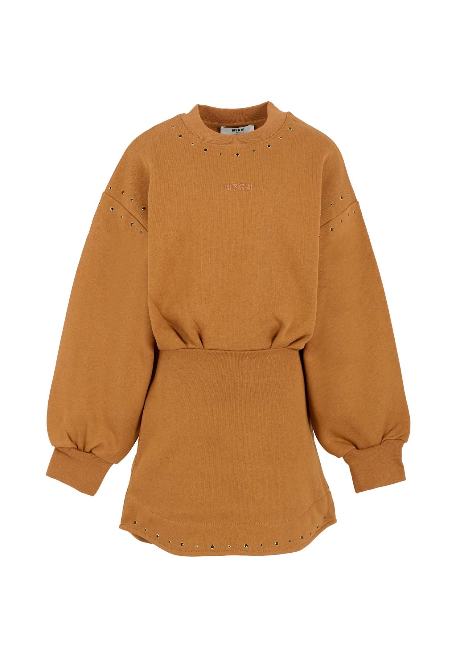 msgm brown dress for girl with logo