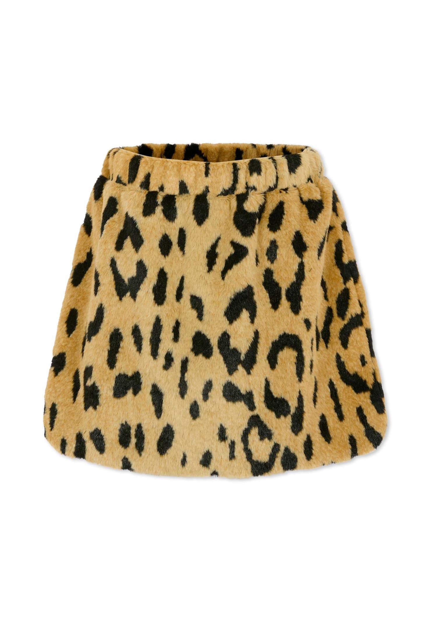 msgm brown skirt for girl with spotted print