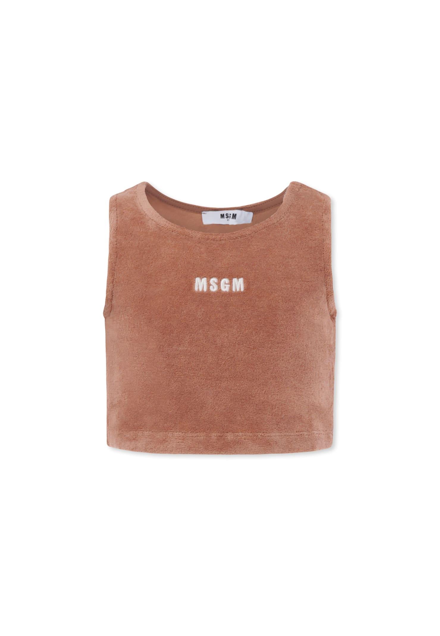 msgm brown top for girl with logo