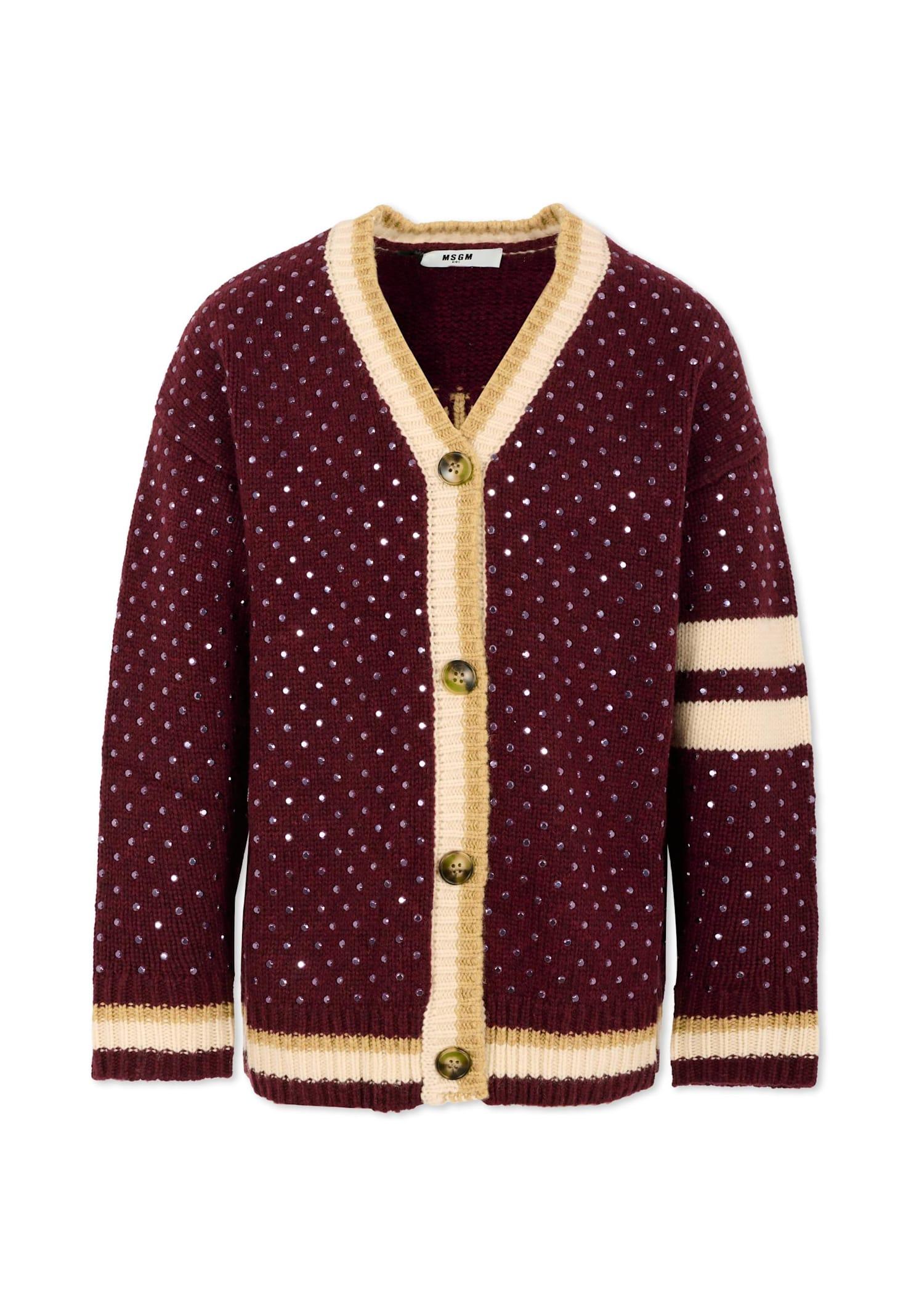 msgm burgundy cardigan for girl with studs