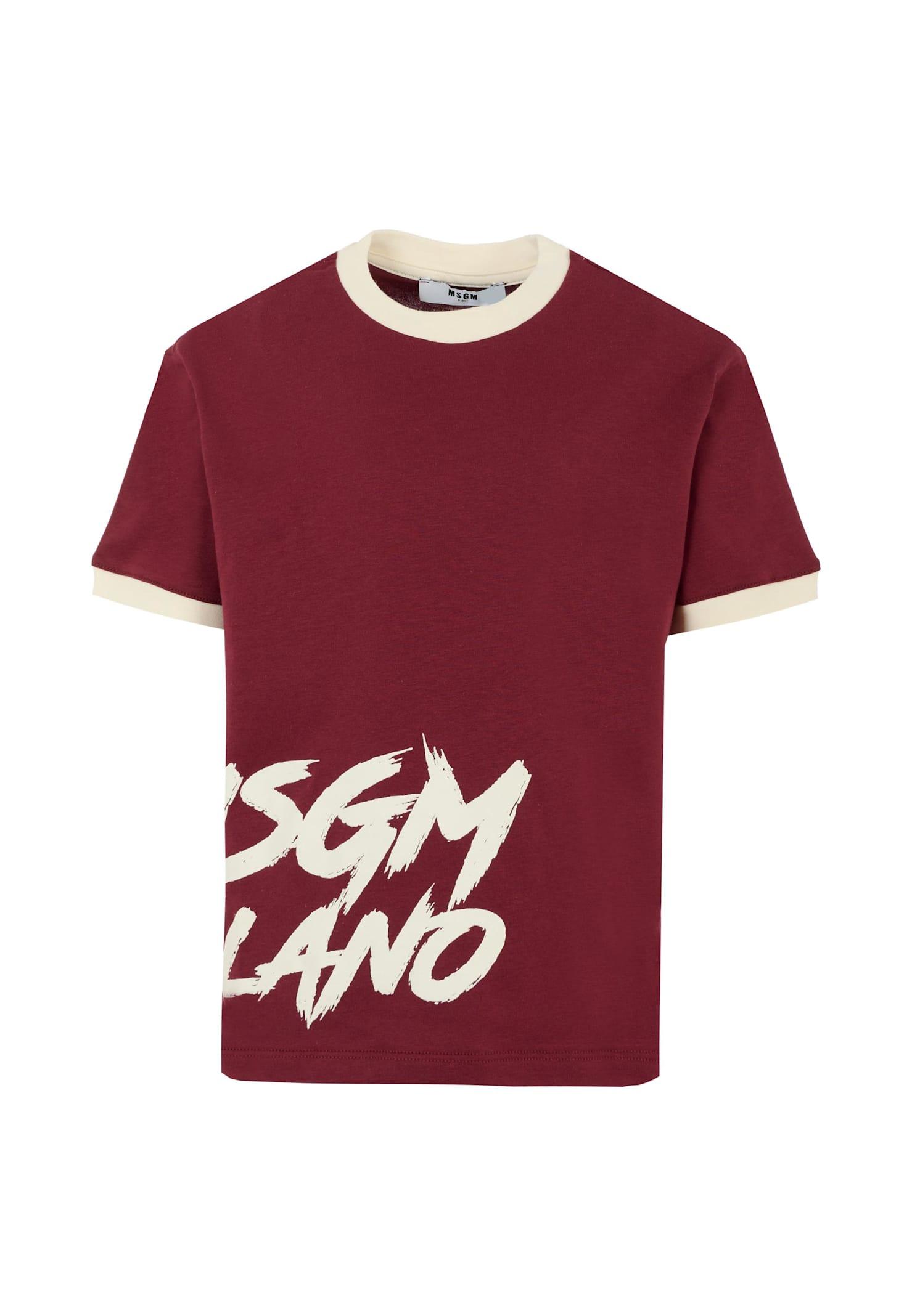 msgm burgundy t-shirt for girl with logo