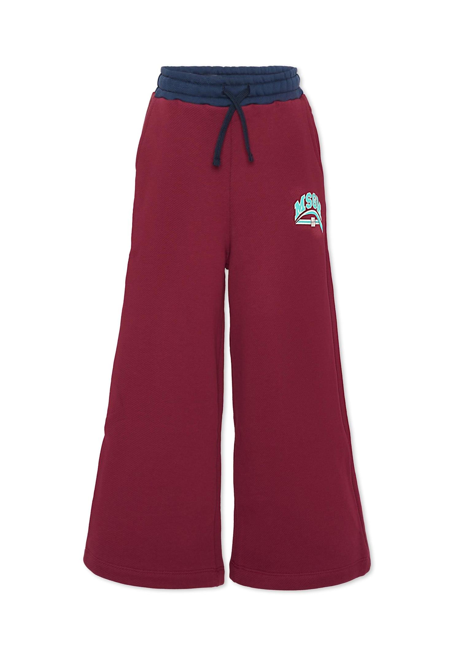 msgm burgundy trousers for girl with logo
