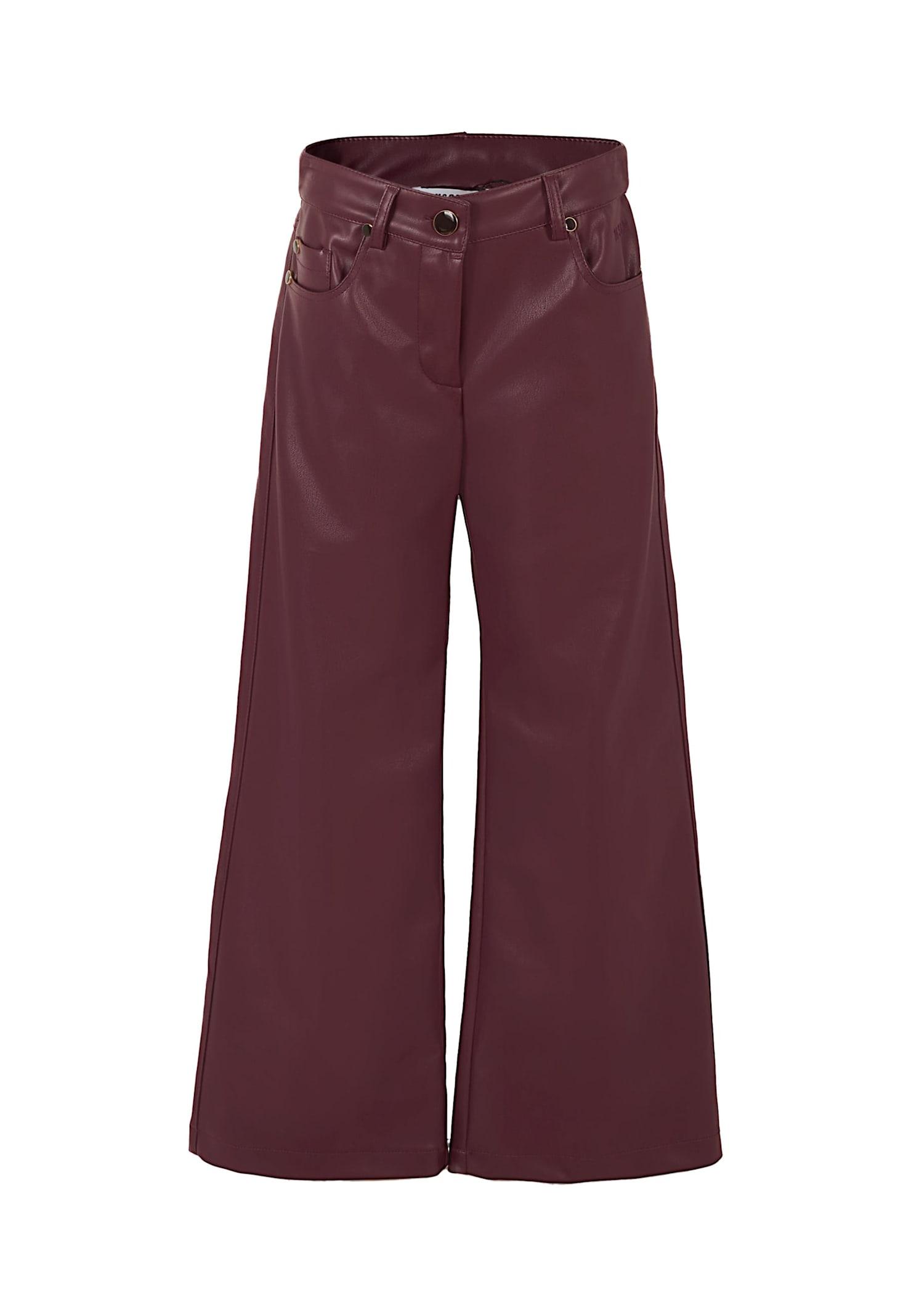 msgm burgundy trousers for girl with logo