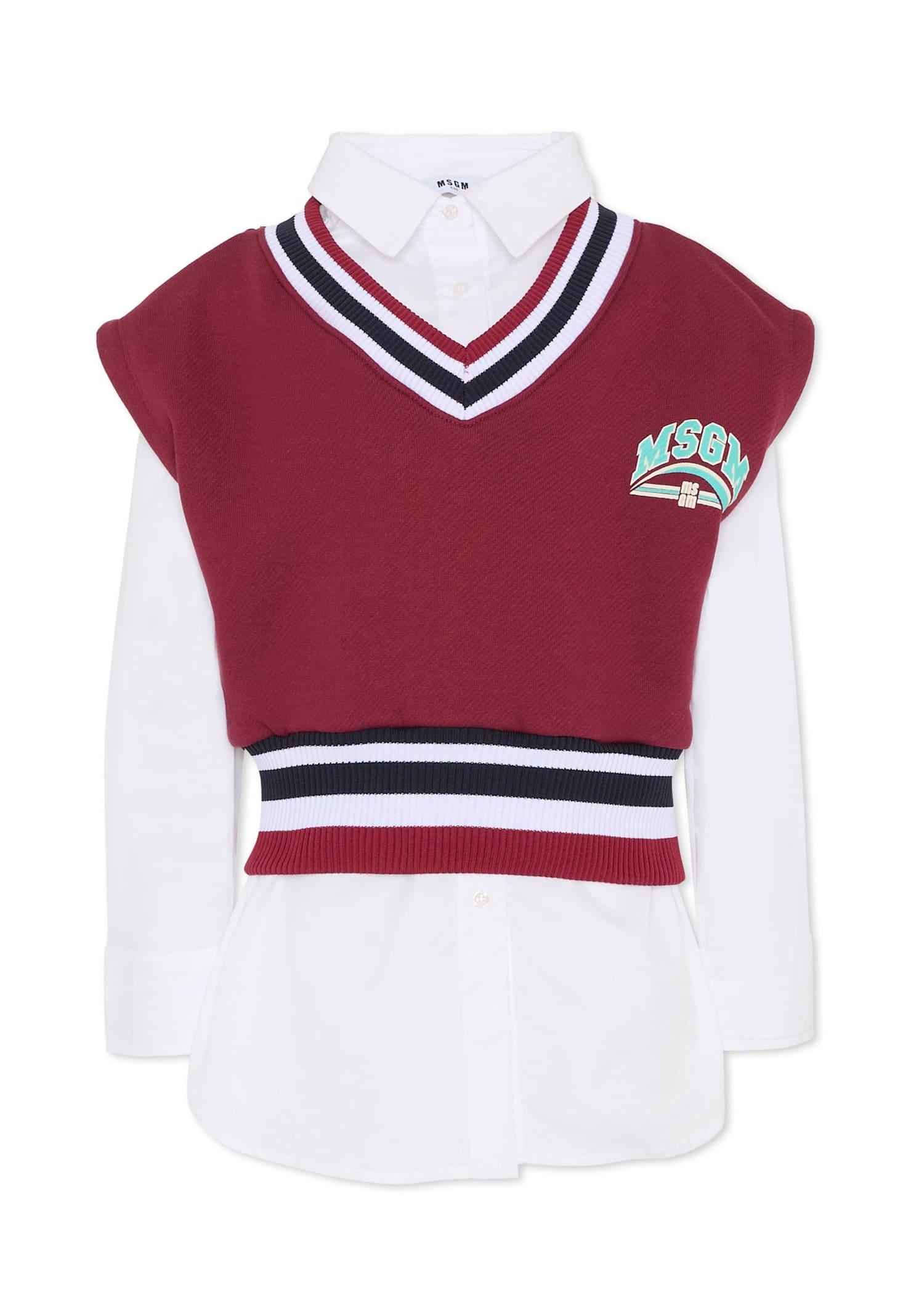 msgm burgundy vest sweater for girl with logo