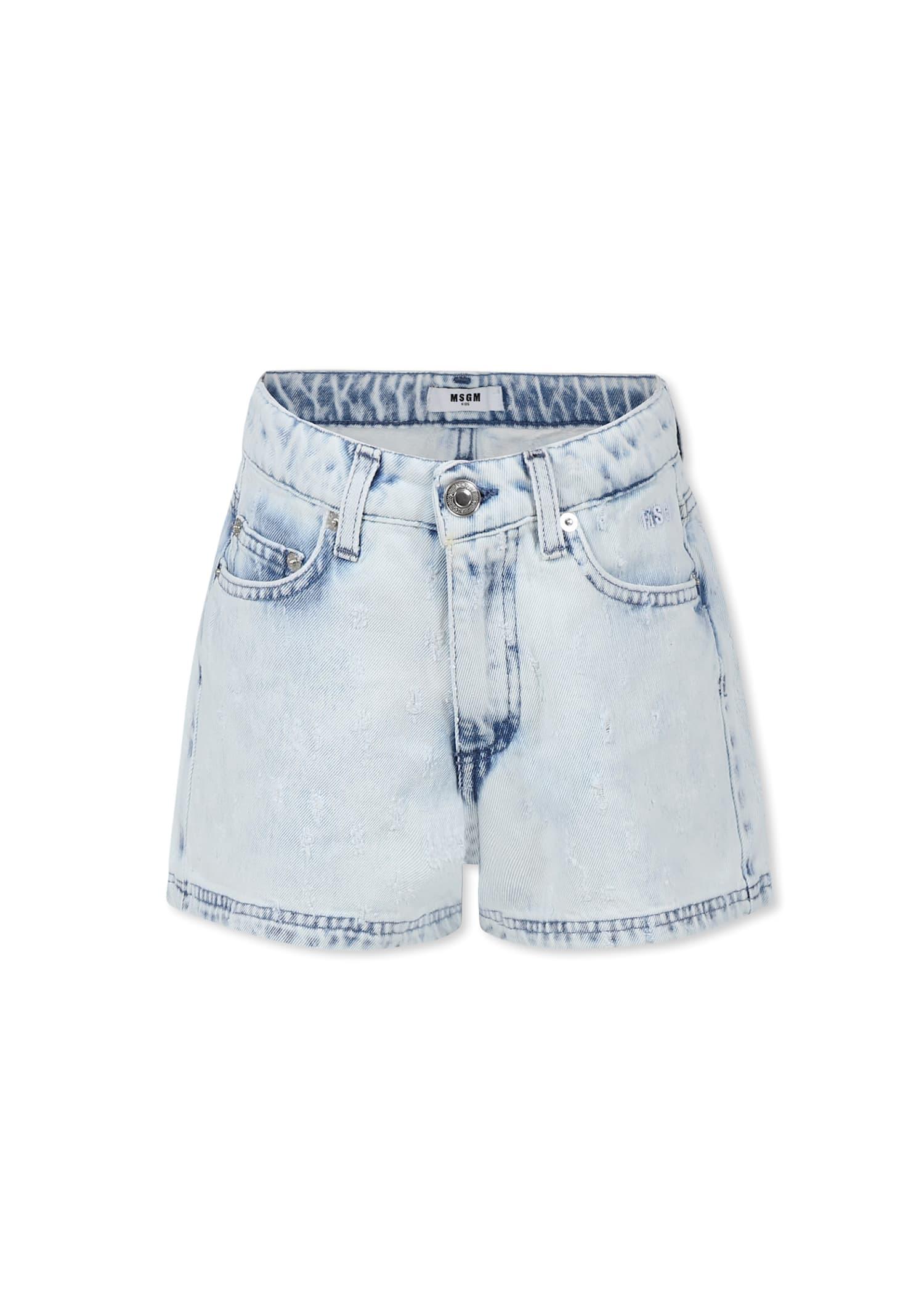 msgm denim shorts for girl with logo