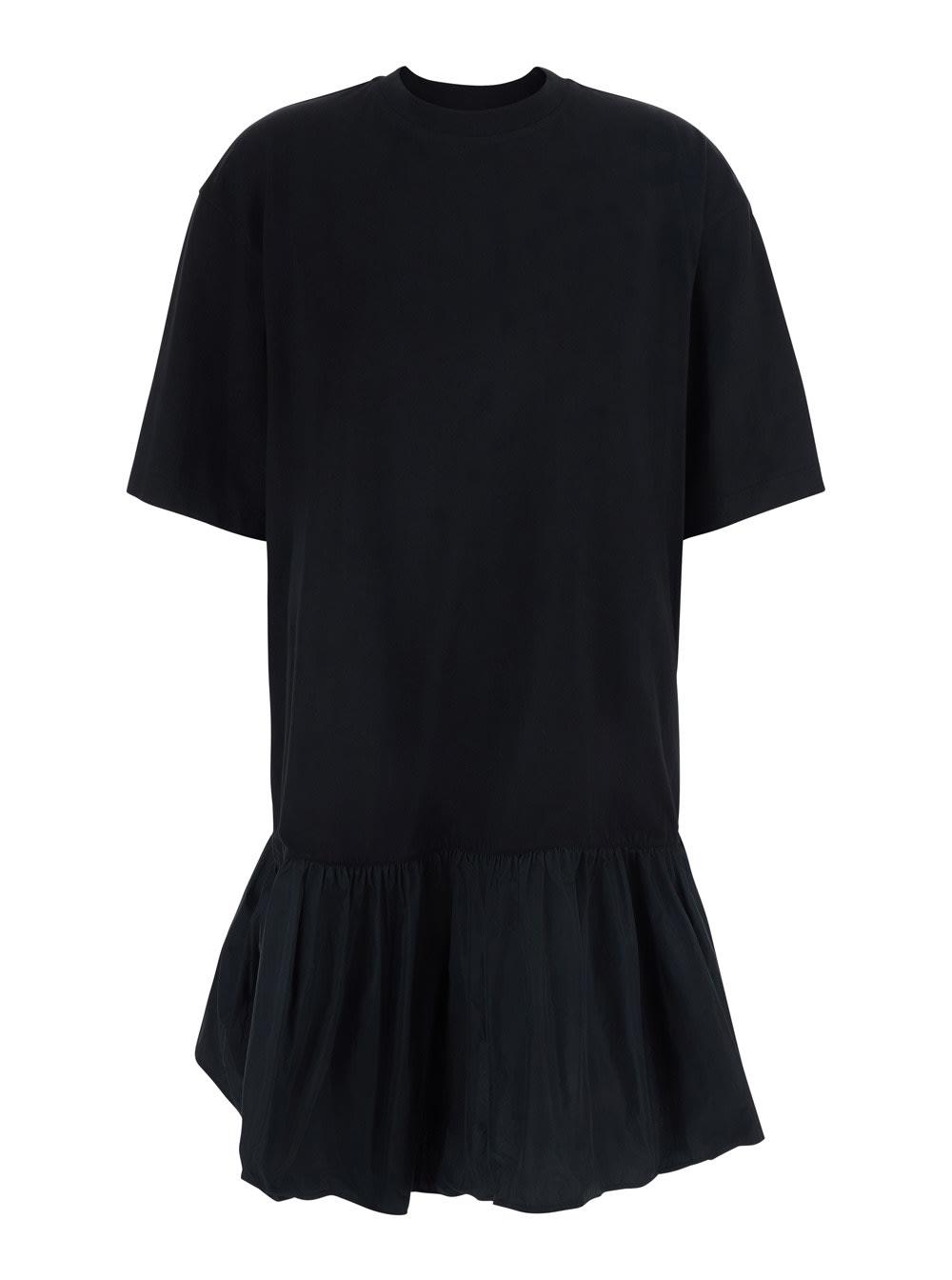 msgm dress black with v-neck and short sleeves in cotton for women