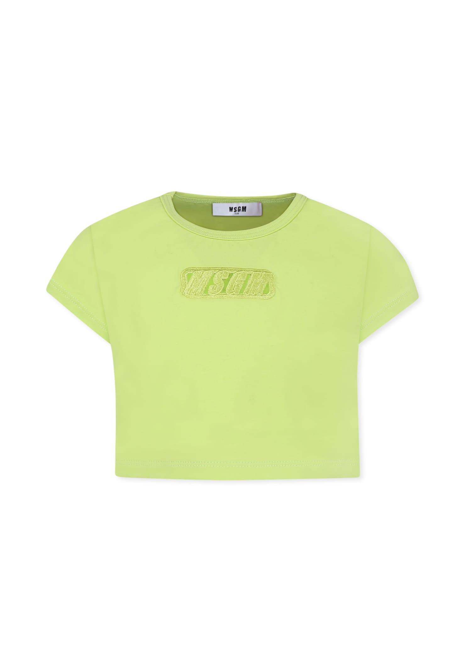 msgm green crop t-shirt for girl with logo