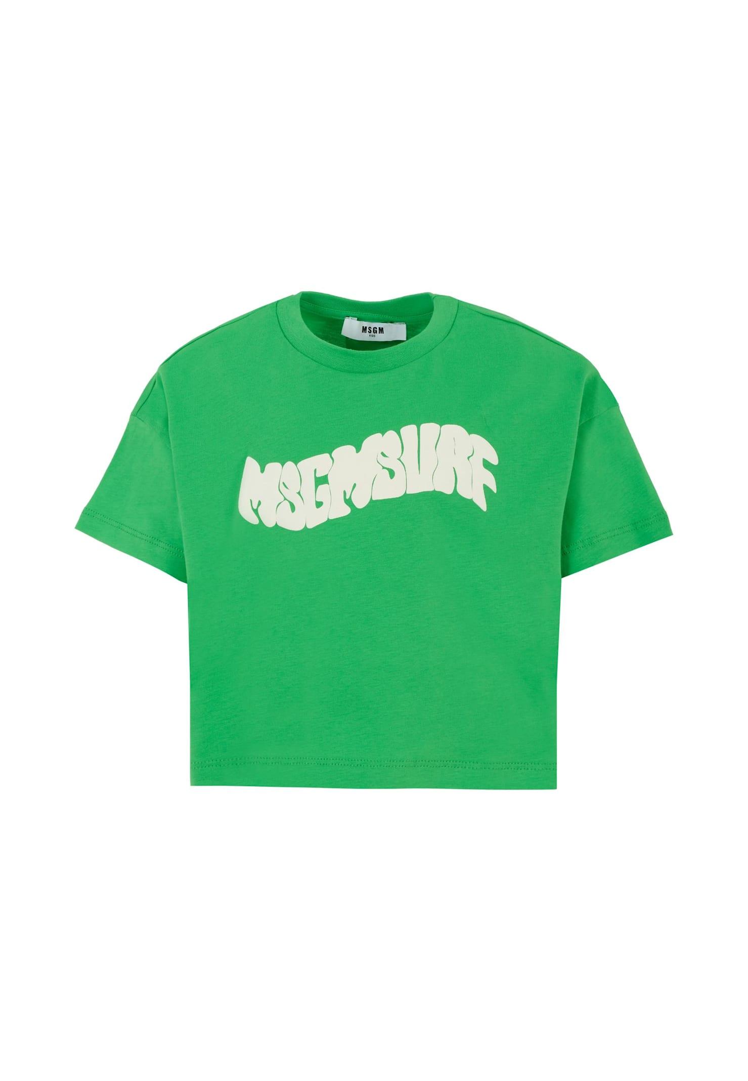 msgm green crop t-shirt for girl with logo
