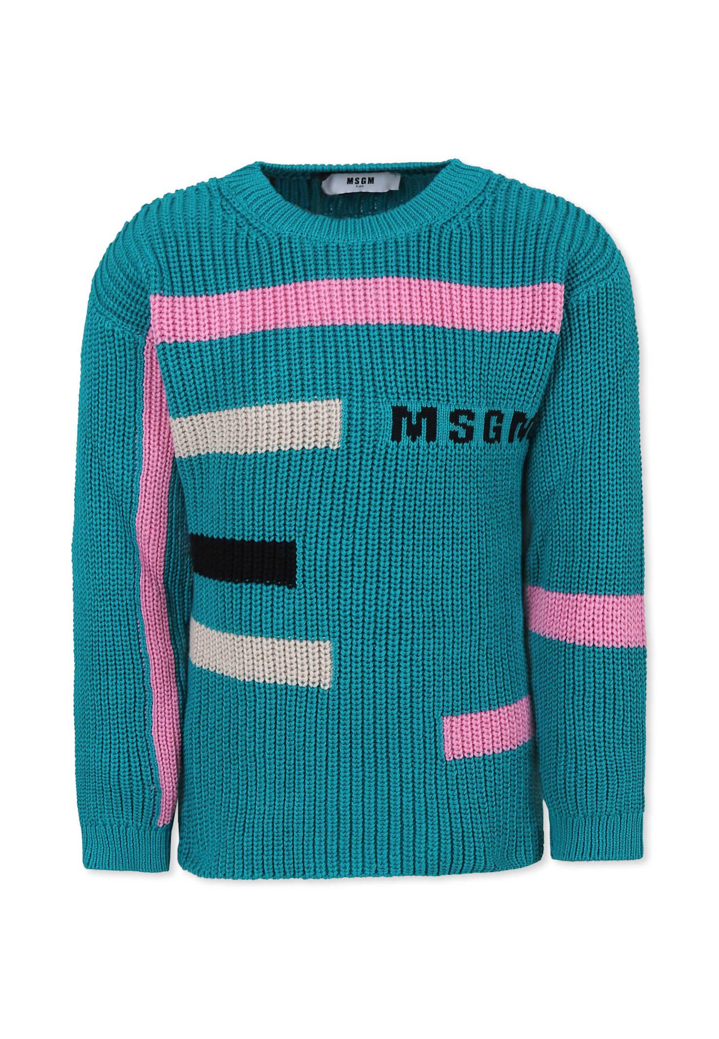 msgm green sweater for girl with logo