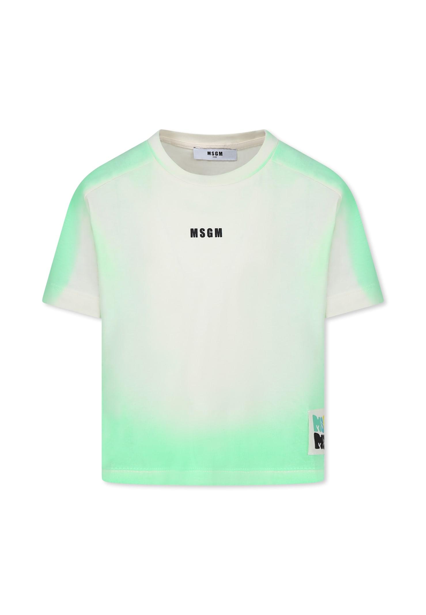 msgm green t-shirt for girl with logo