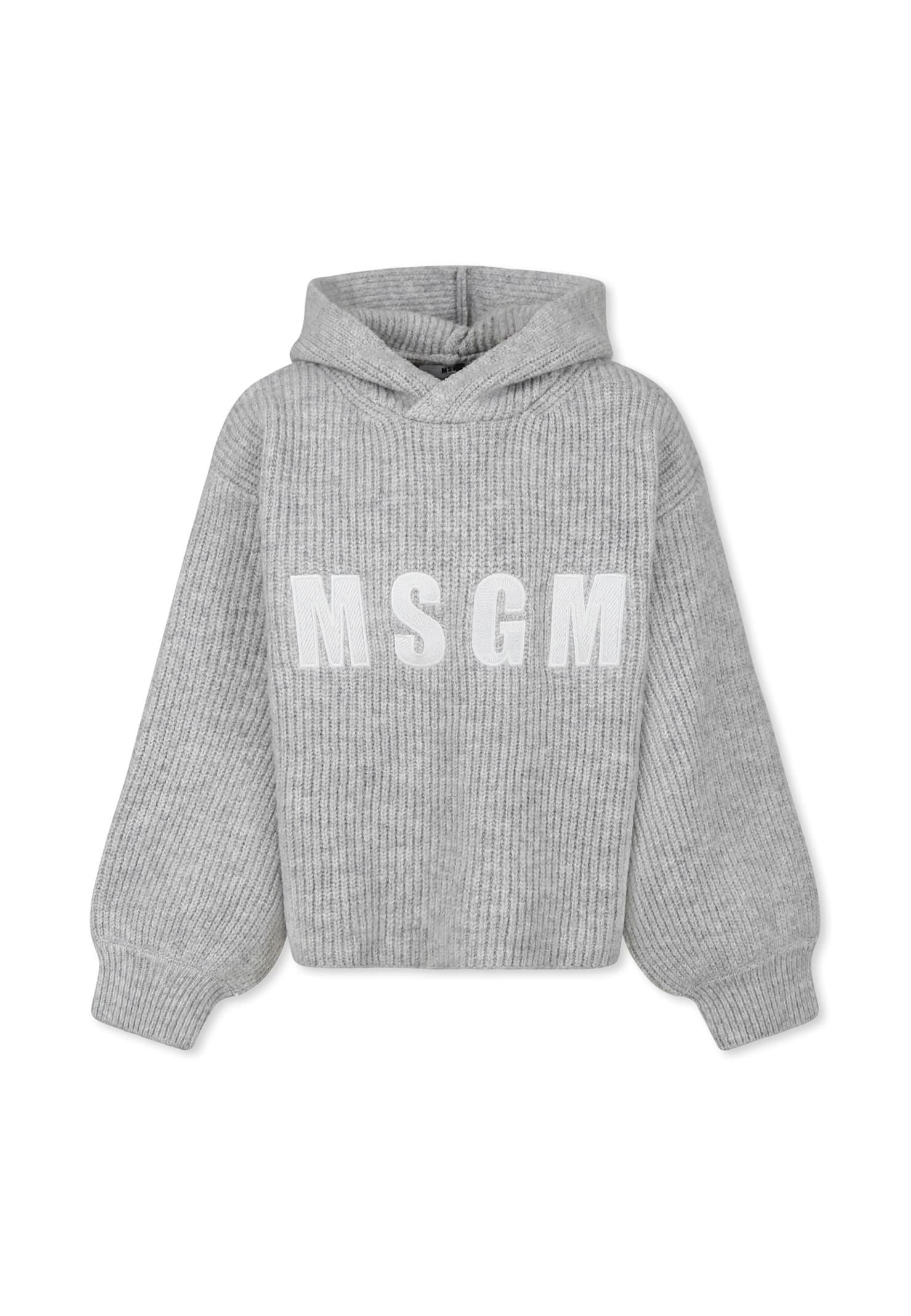 msgm grey crop sweater for girl with logo