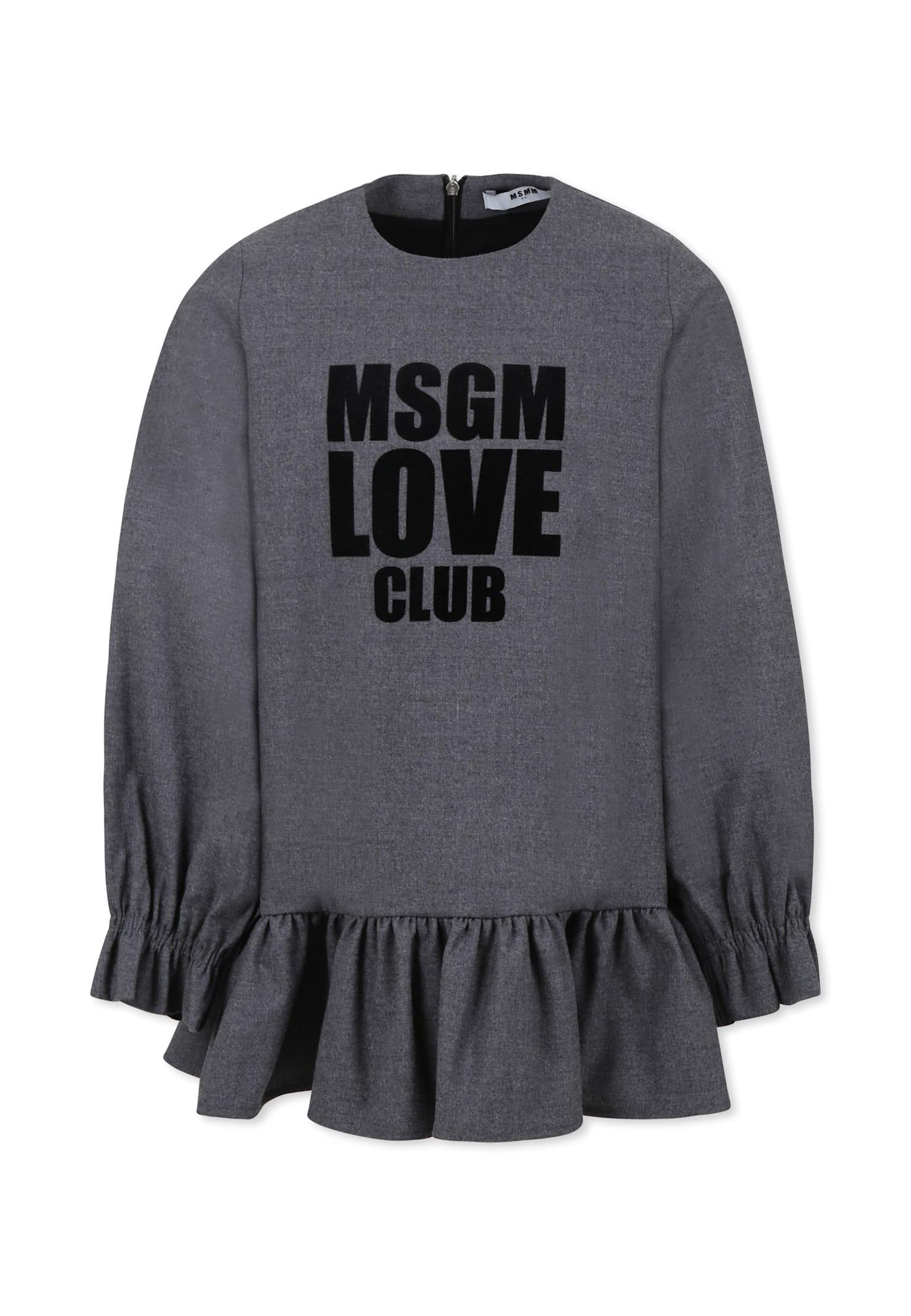 msgm grey dress for girl with logo
