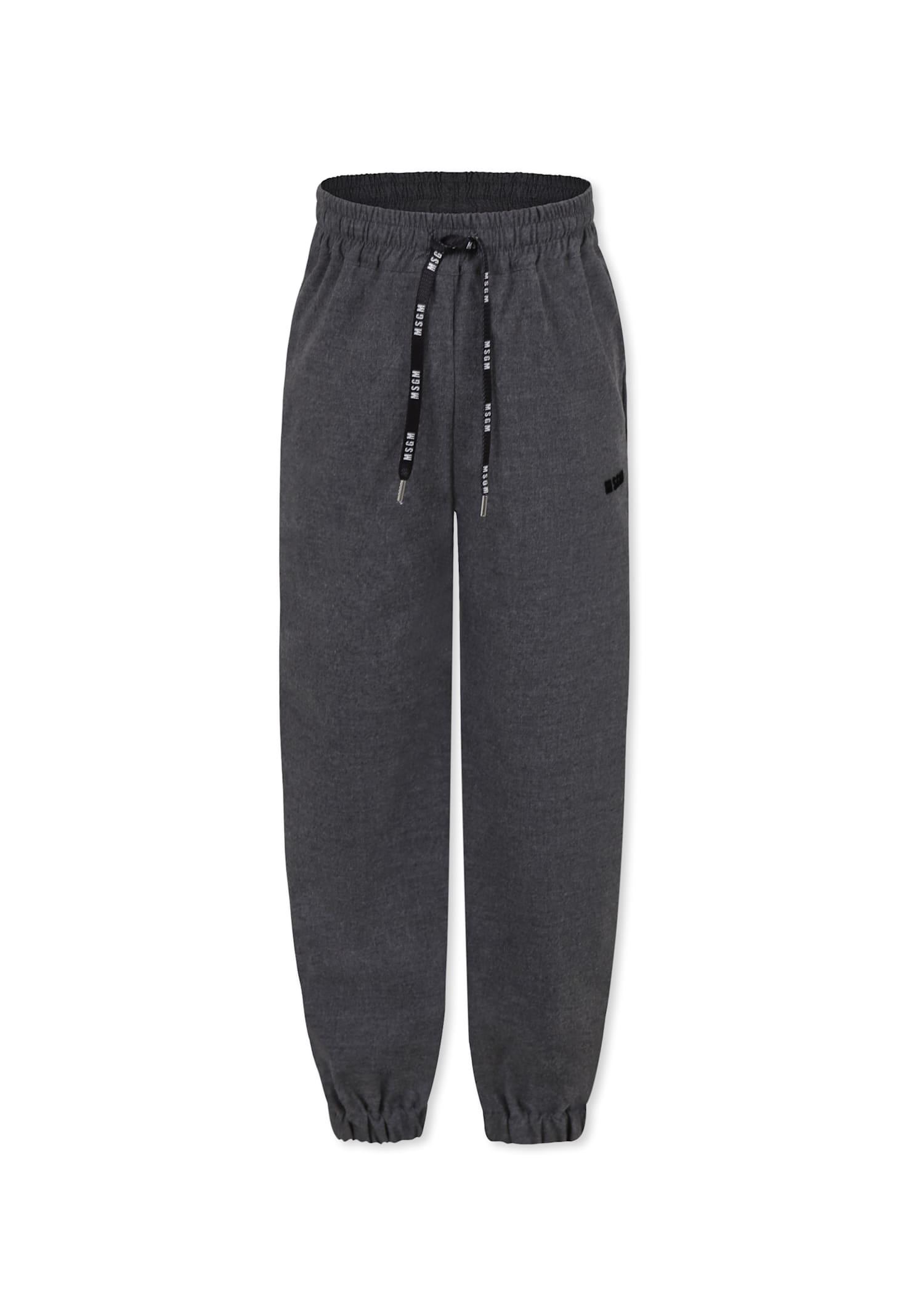 msgm grey trousers for girl with logo