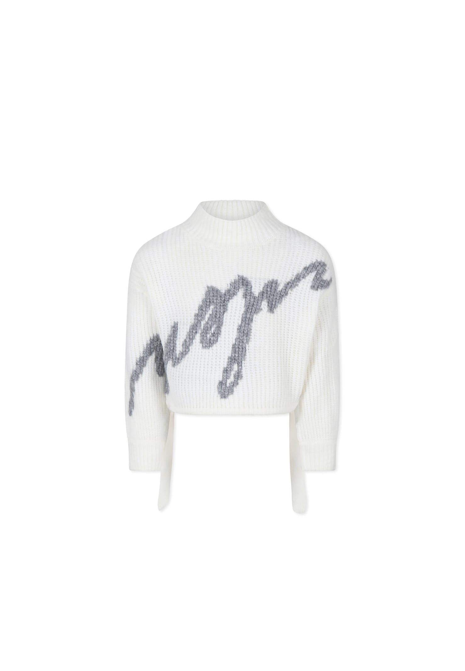 msgm ivory crop sweater for girl with logo