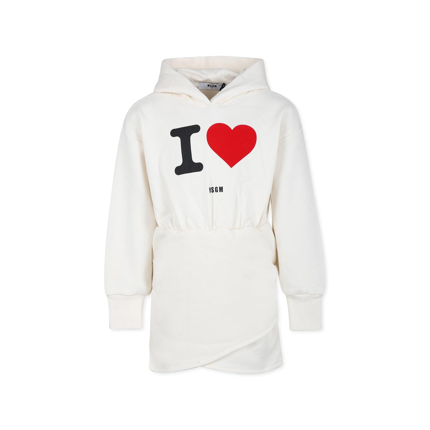 msgm ivory dress for girl with logo
