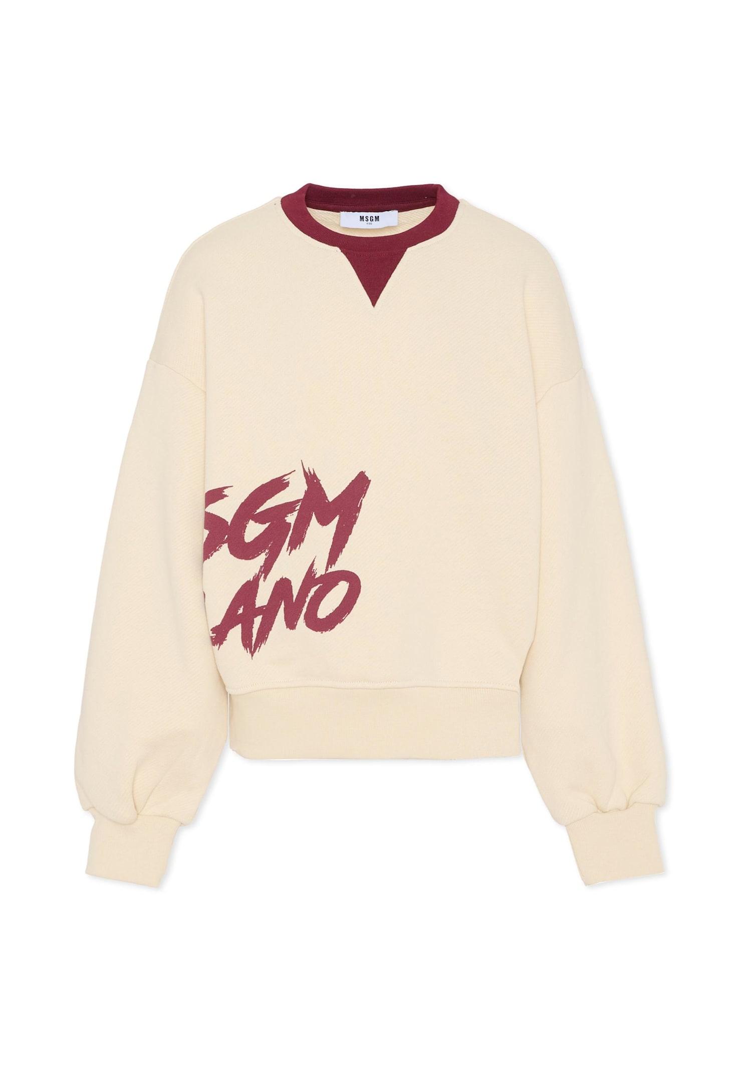 msgm ivory sweatshirt for girl with logo