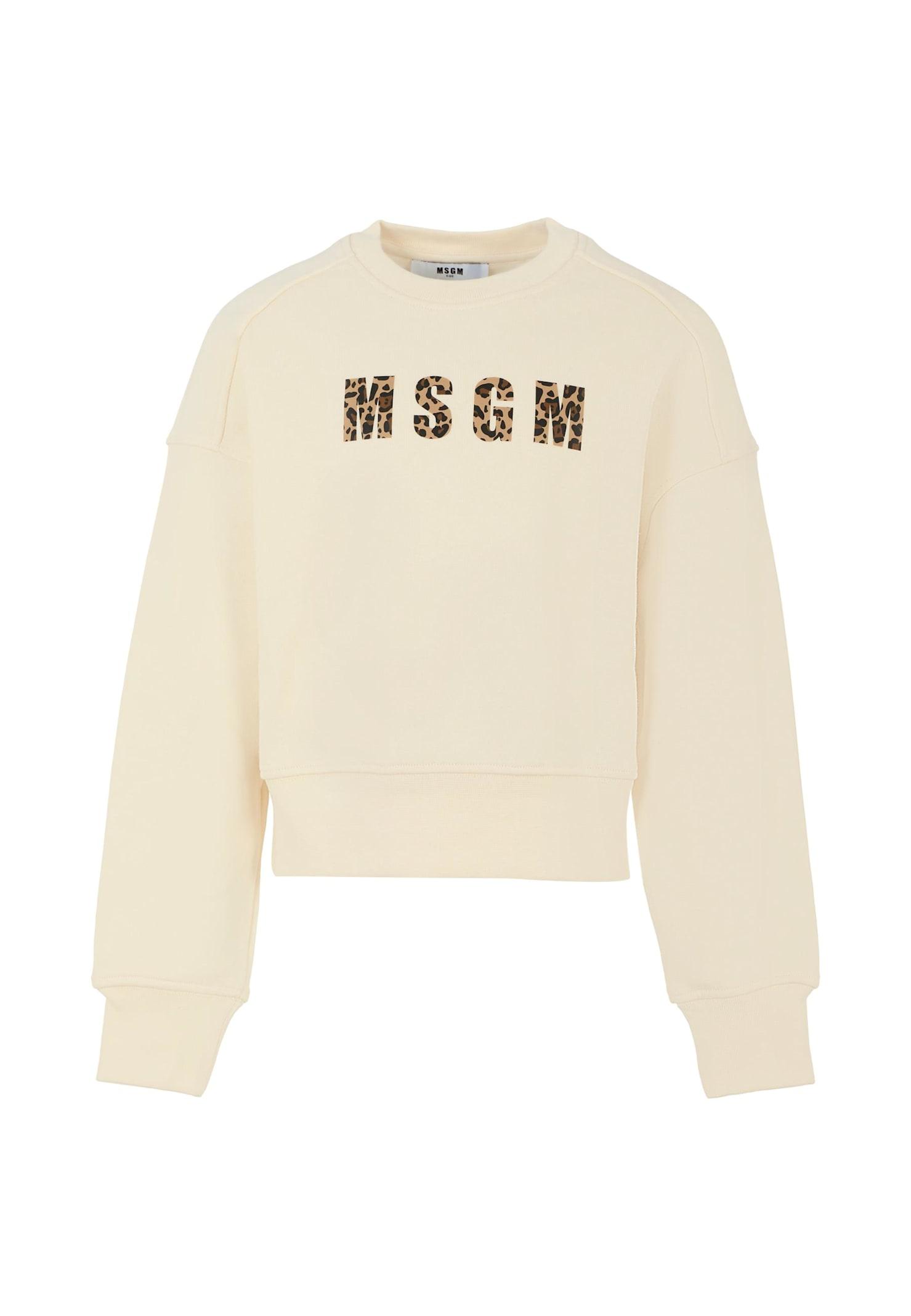 msgm ivory sweatshirt for girl with logo