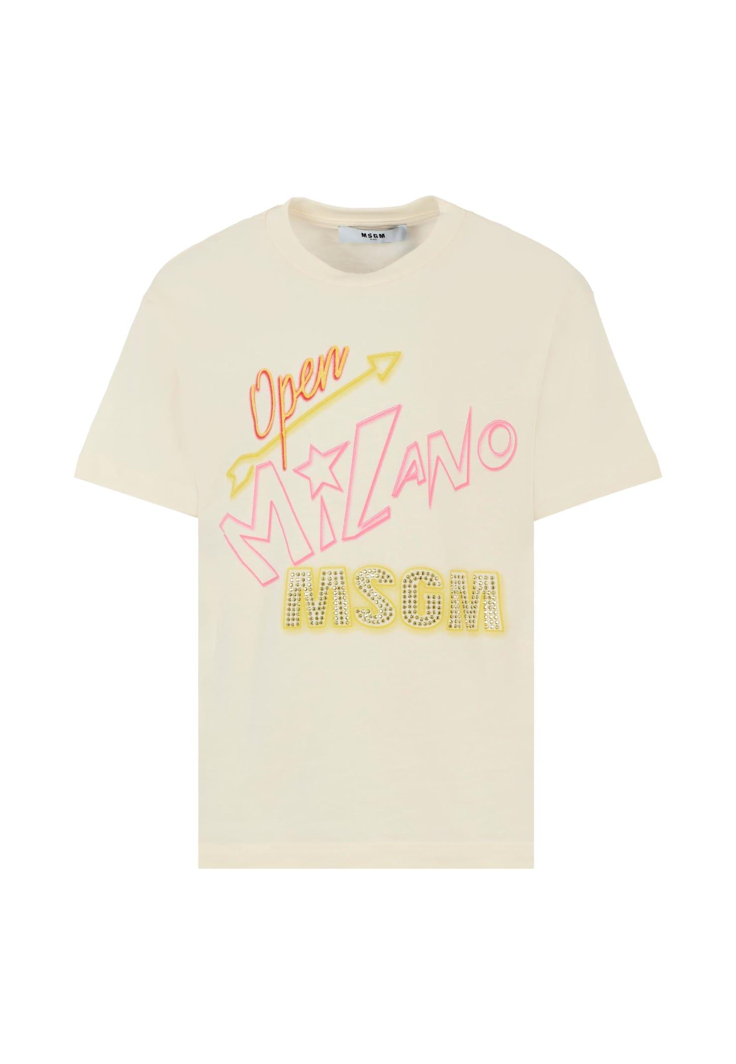 msgm ivory t-shirt for girl with logo